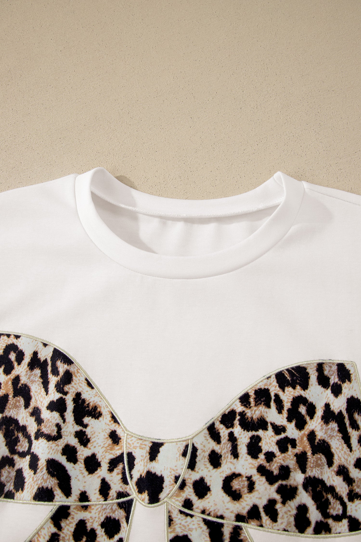 Dark Grey Contrast Leopard Bow Patched Short Sleeve T Shirt Long Dress-TOPS / DRESSES-[Adult]-[Female]-2022 Online Blue Zone Planet