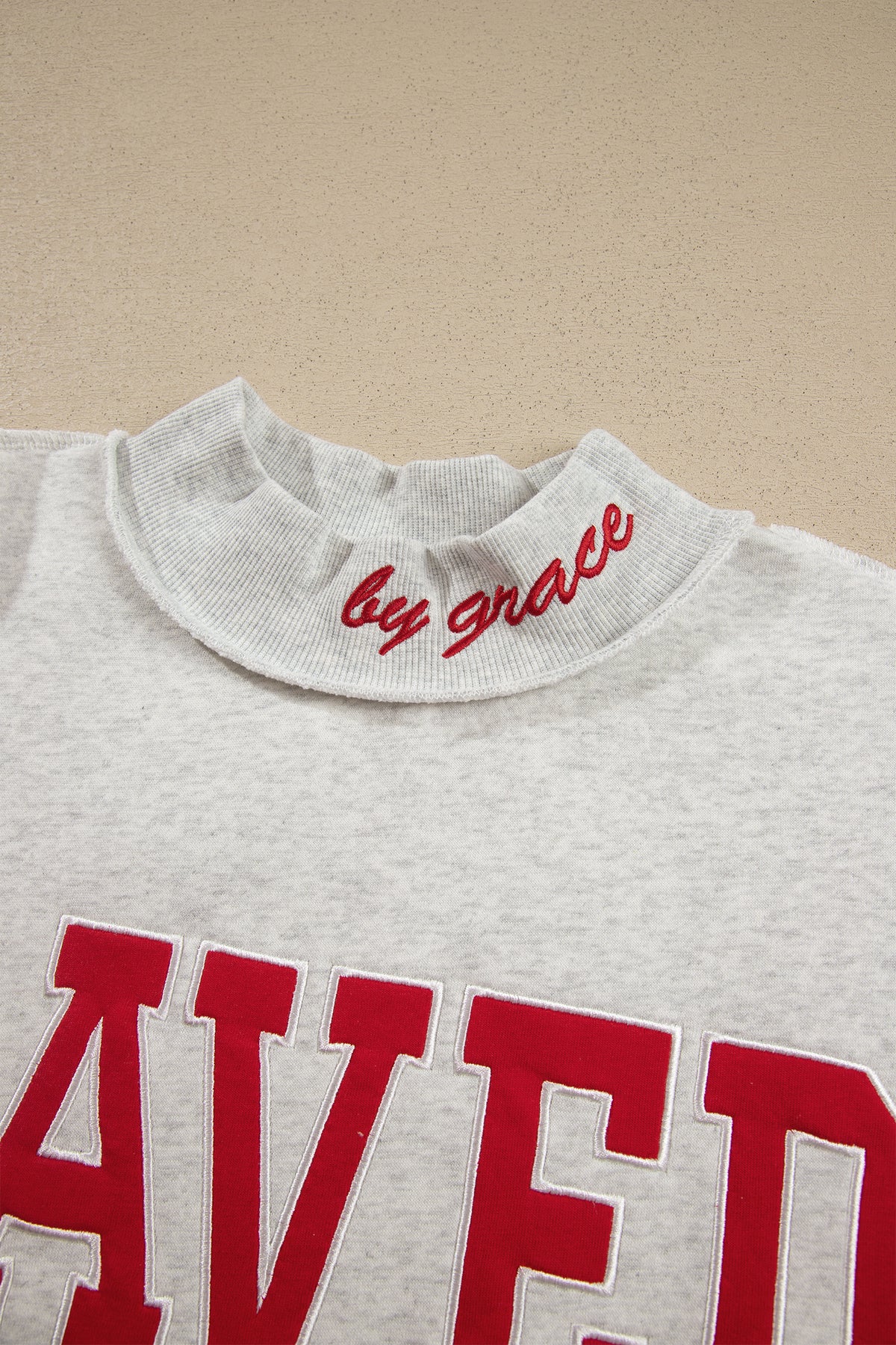 Gray Saved By Grace Embroidered Detail Letter Graphic High Neck Sweatshirt-Tops/Sweatshirts & Hoodies-[Adult]-[Female]-2022 Online Blue Zone Planet