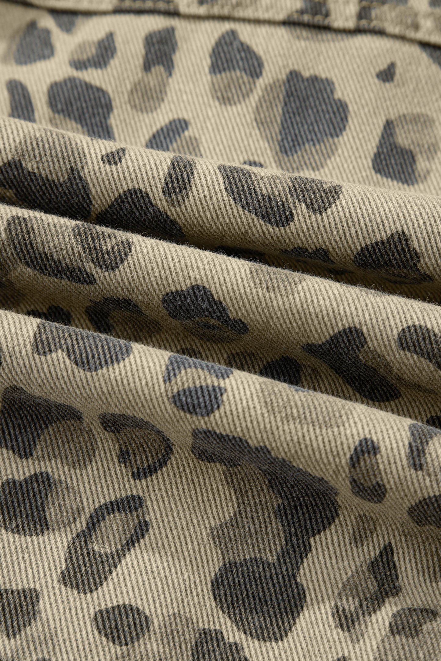 Khaki Retro Leopard Print Seam Detail Button Down Denim Jacket-Outerwear/Denim jackets-[Adult]-[Female]-2022 Online Blue Zone Planet