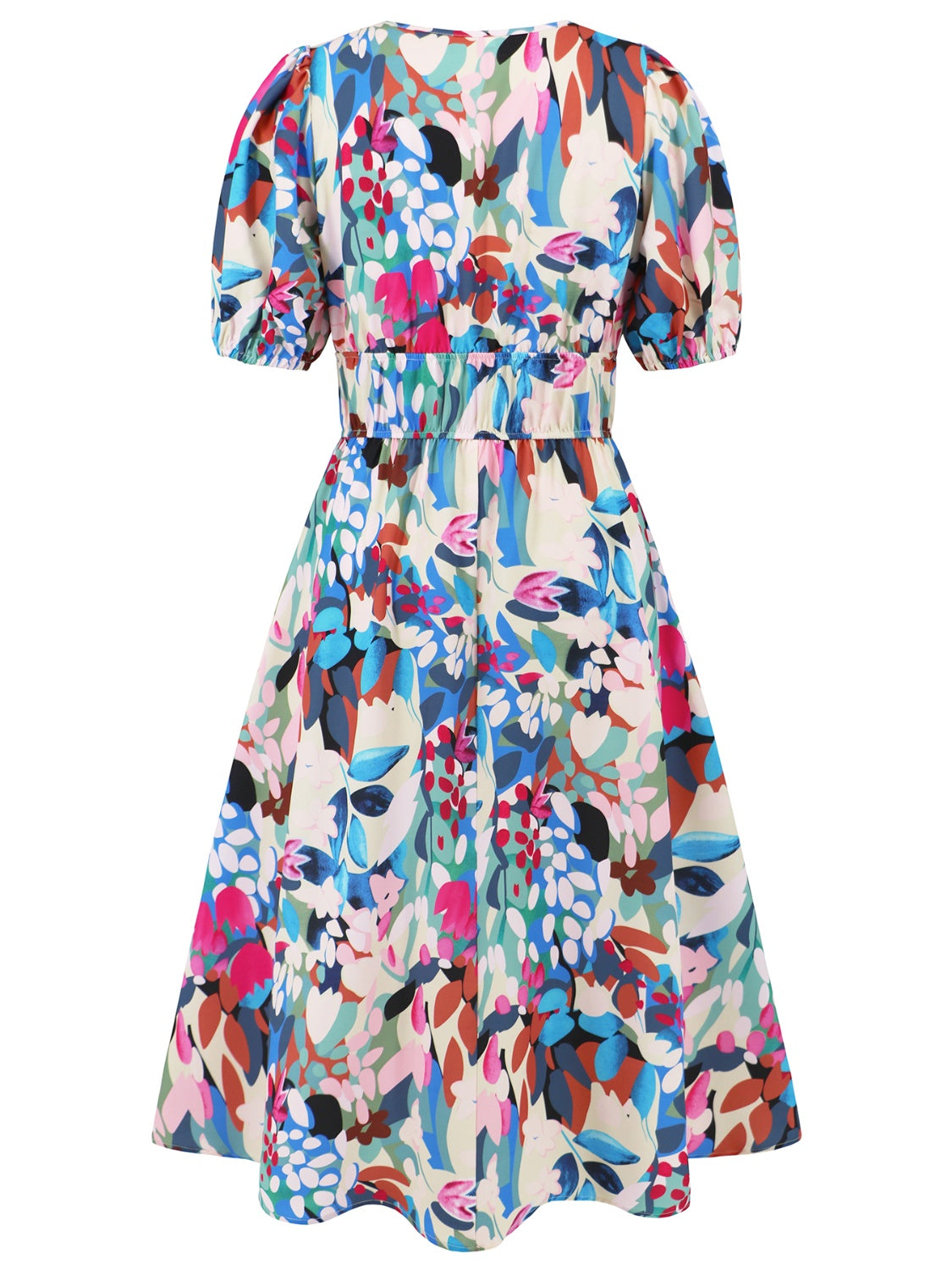 Ruched Printed Surplice Short Sleeve Dress-TOPS / DRESSES-[Adult]-[Female]-2022 Online Blue Zone Planet