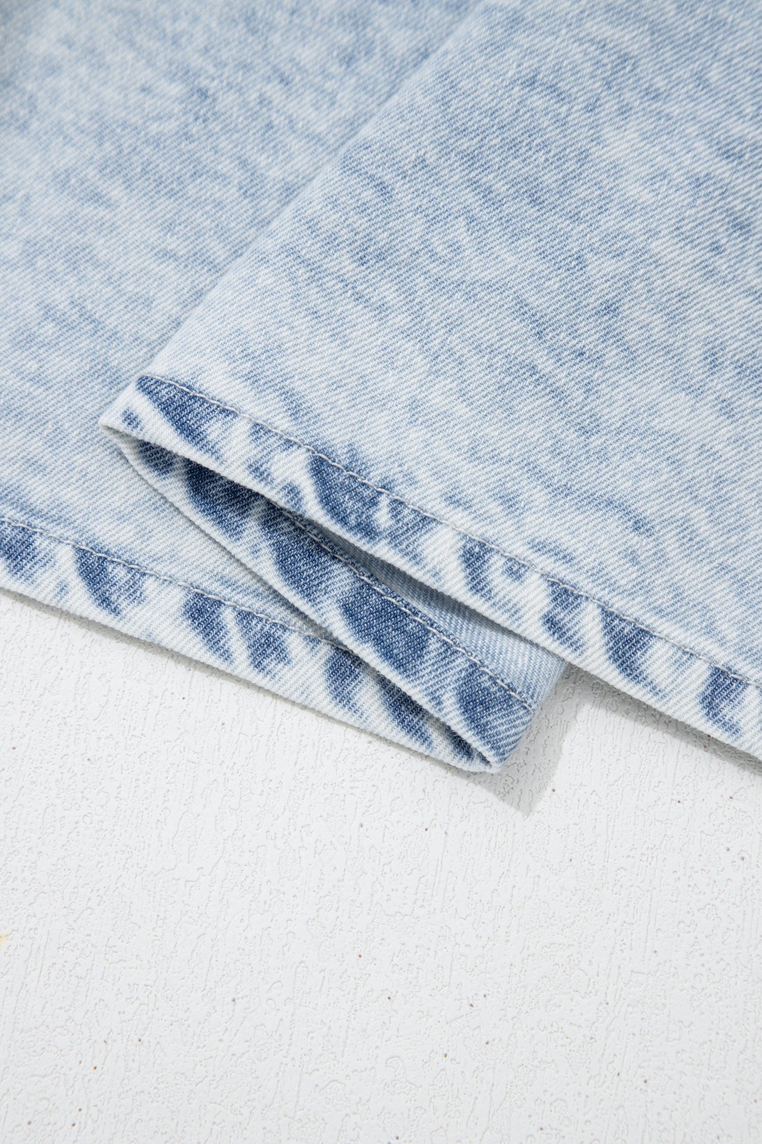 Beau Blue Ruffle Pleated Detail Vintage Washed Denim Top-Tops/Tops & Tees-[Adult]-[Female]-2022 Online Blue Zone Planet