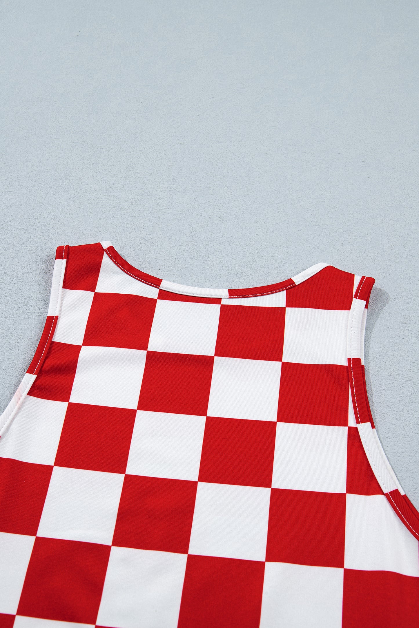 Red Checkerboard Printed Slim Tank Top-Tops/Tank Tops-[Adult]-[Female]-2022 Online Blue Zone Planet