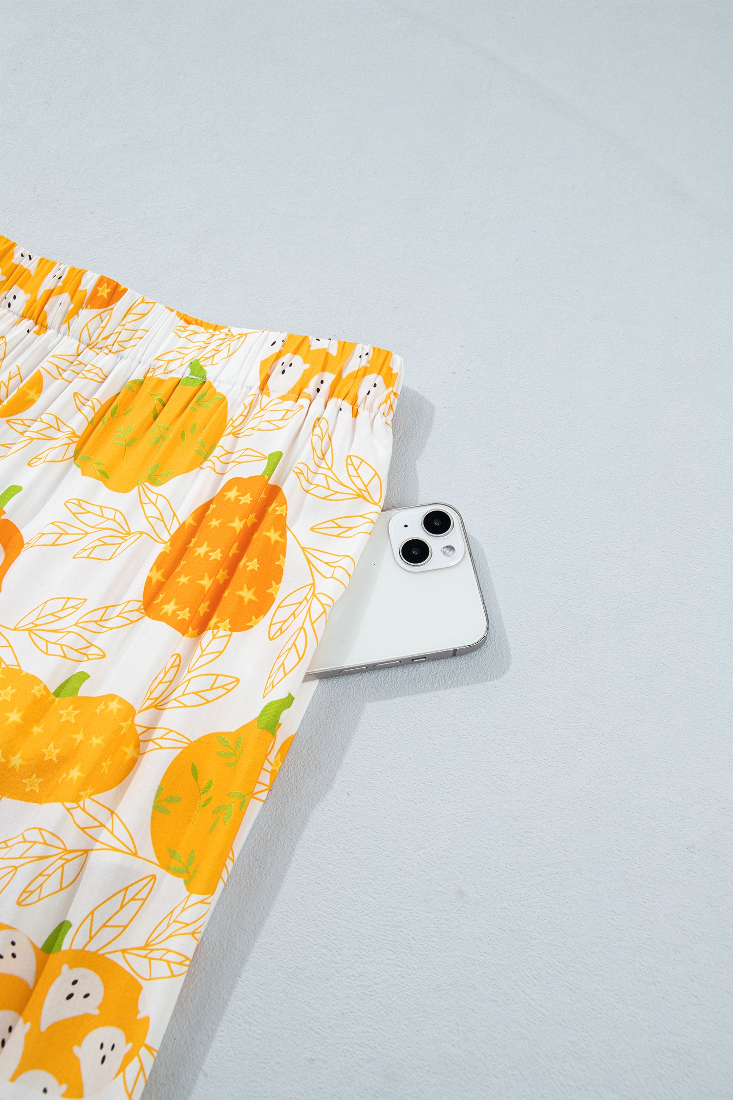 Orange Short Sleeve Pumpkin Print Polka Dot Trim Pocket Pocket Placket Home Wear Lounge Set-Loungewear & Sleepwear/Loungewear-[Adult]-[Female]-2022 Online Blue Zone Planet