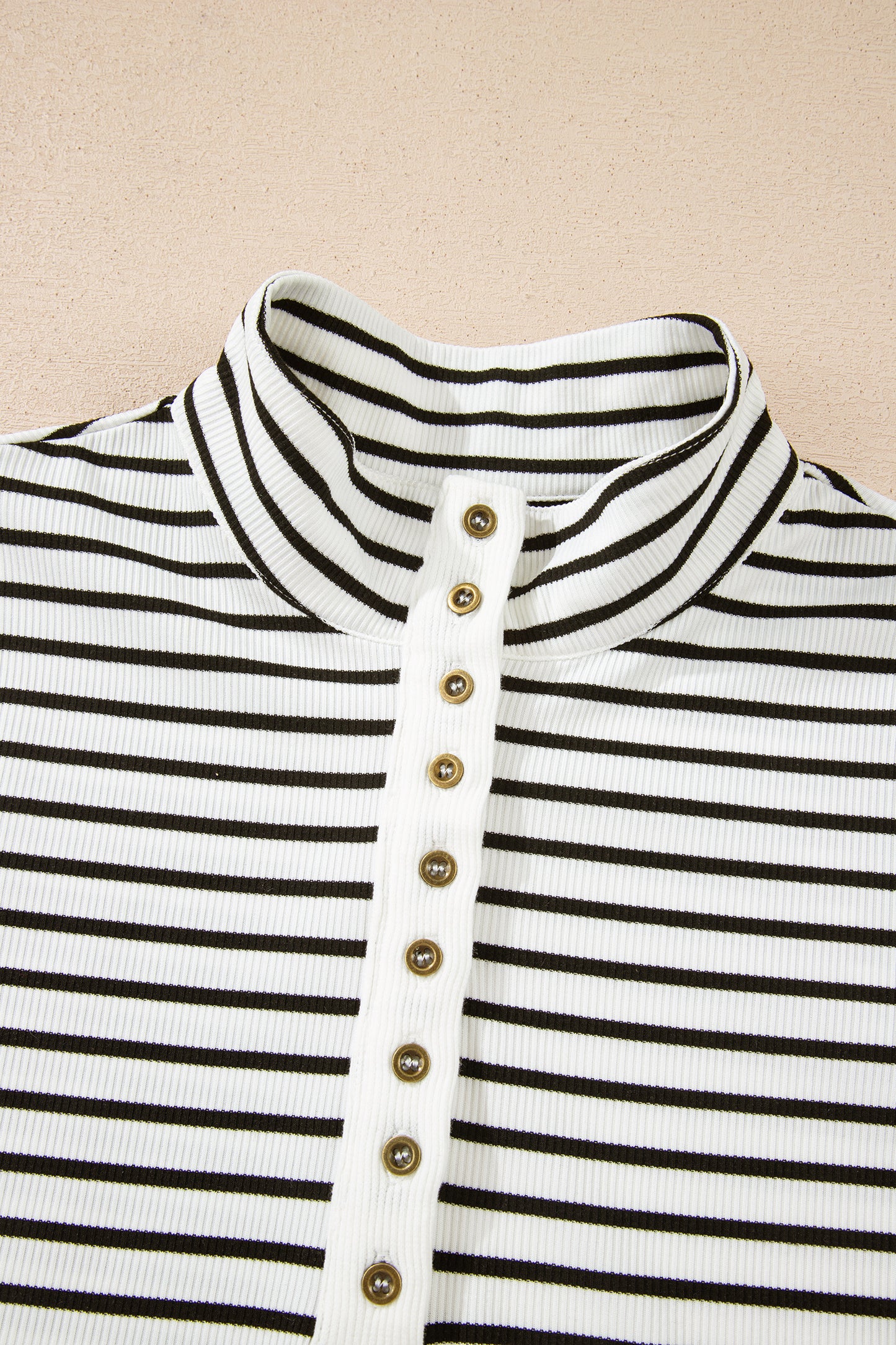 Black Stripe Ribbed Knit Half Button Long Sleeve Slim Top-Tops/Long Sleeve Tops-[Adult]-[Female]-2022 Online Blue Zone Planet