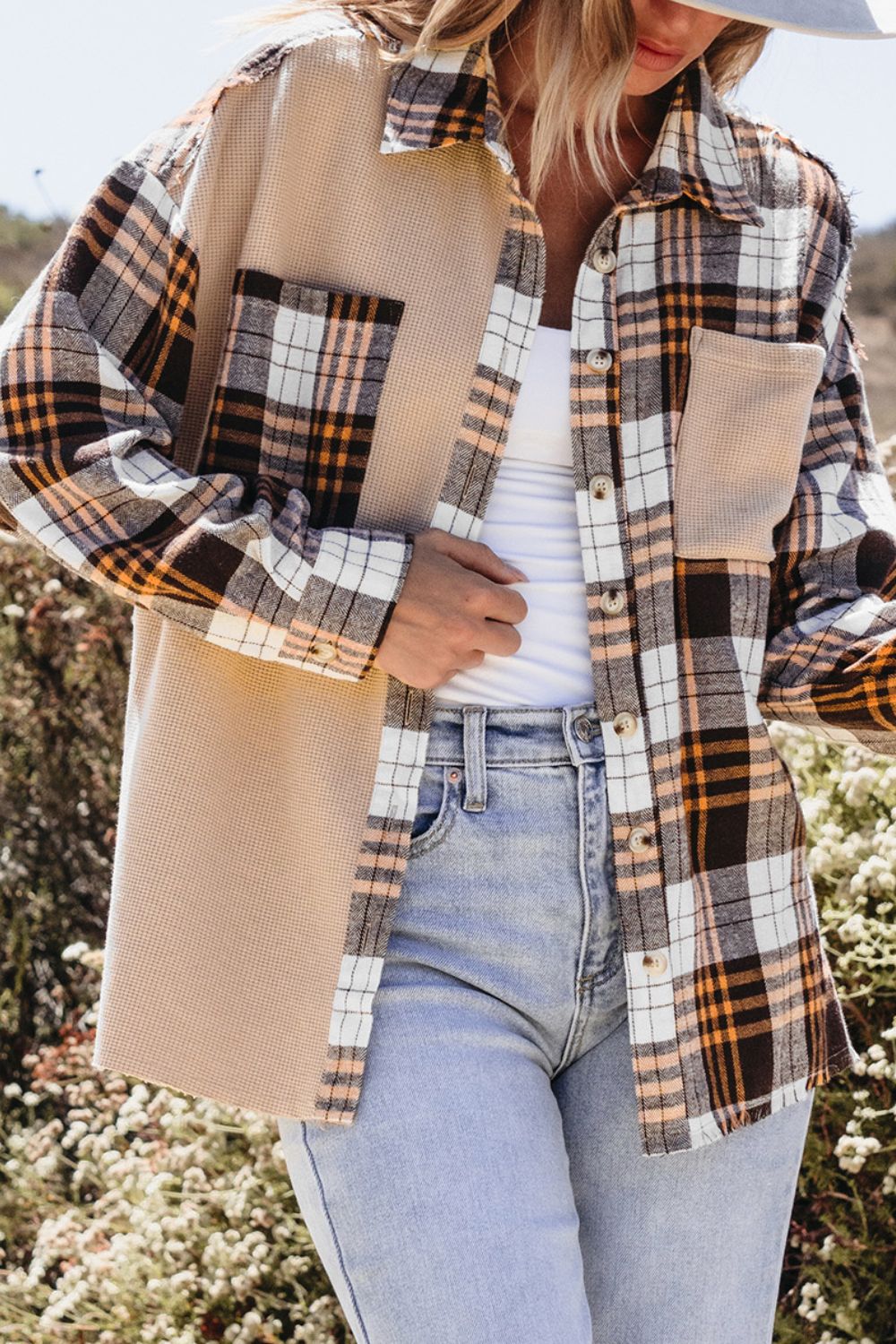 Plaid Button Up Long Sleeve Shacket-TOPS / DRESSES-[Adult]-[Female]-2022 Online Blue Zone Planet