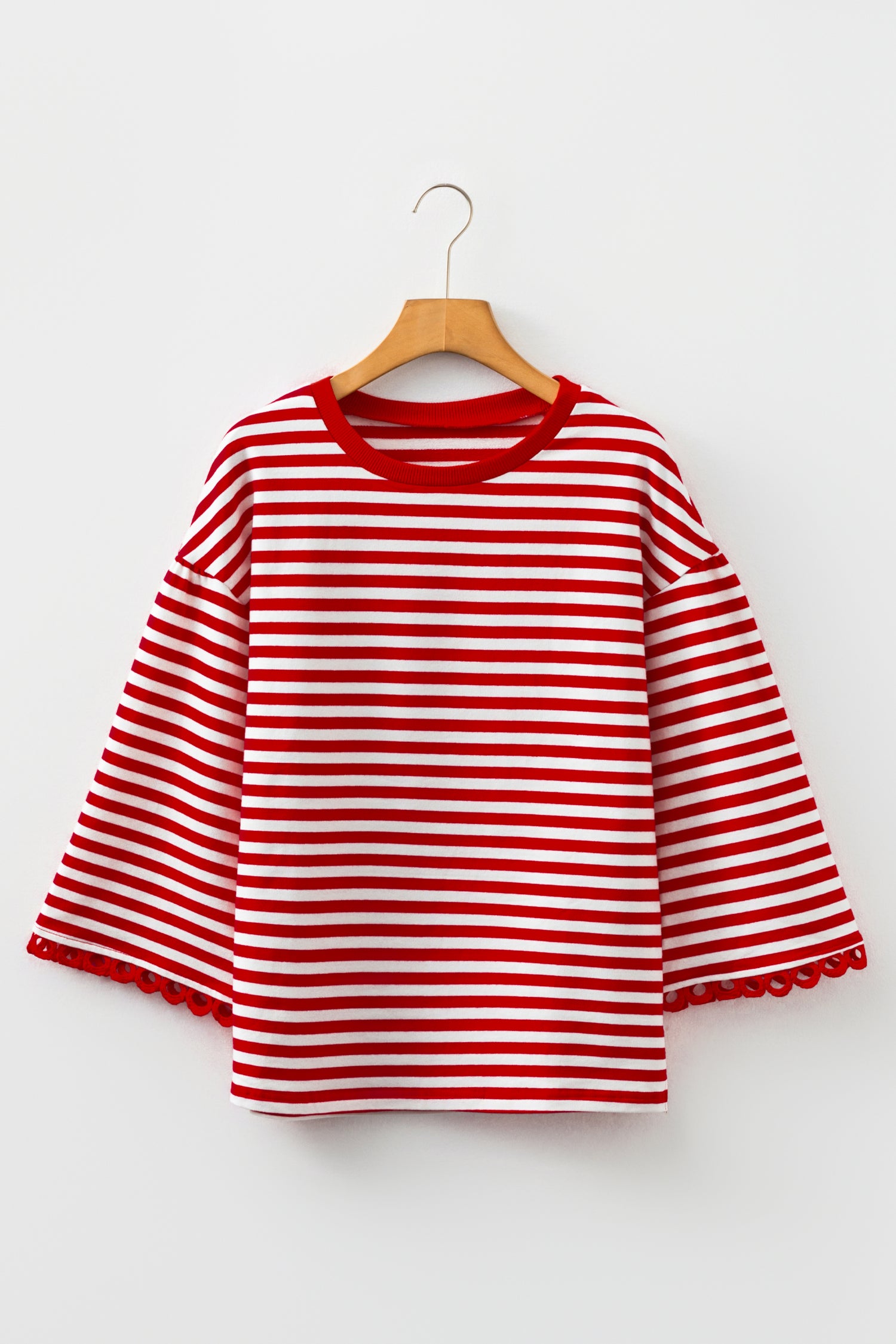 Sachet Pink Striped Print Drop Shoulder Lace Trim Bracelet Sleeve Loose Top-Bracelet-[Adult]-[Female]-2022 Online Blue Zone Planet