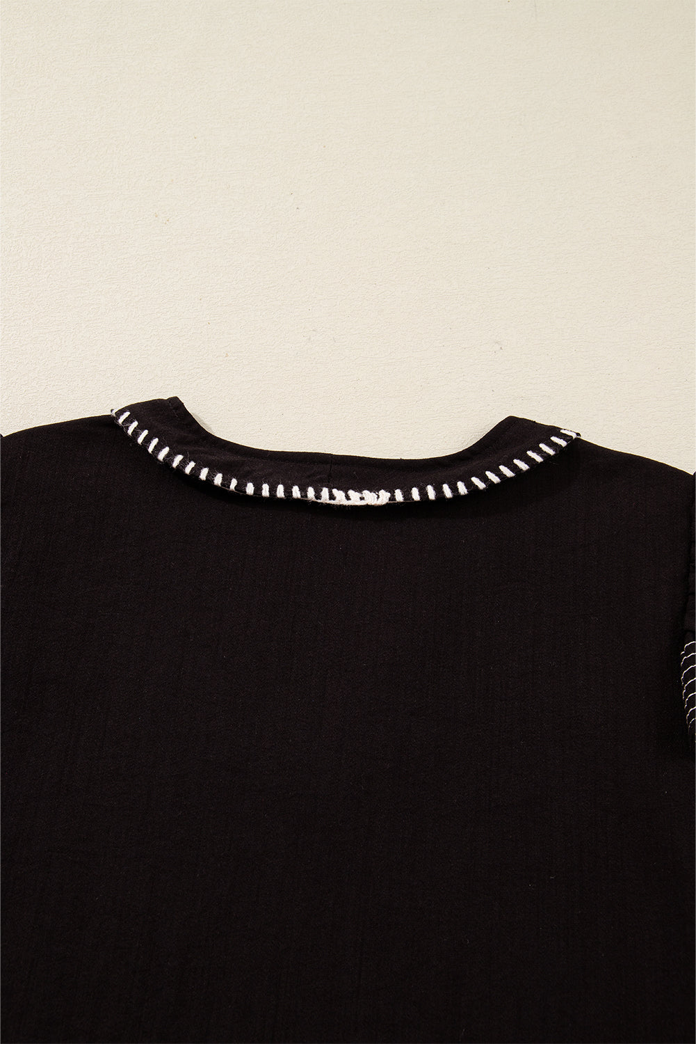 Black Contrast Stitched Detail V Neck Ruffle Long Sleeve Blouse-Tops/Blouses & Shirts-[Adult]-[Female]-2022 Online Blue Zone Planet