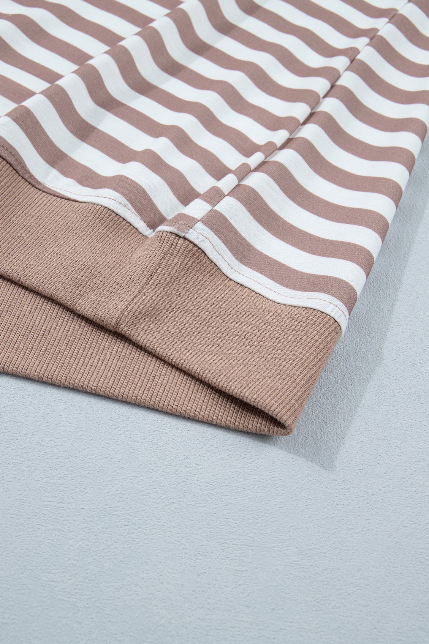 Orange Stripe Ribbed Trim Round Neck Short Puff Sleeve Plus T Shirt-Plus Size/Plus Size Tops-[Adult]-[Female]-2022 Online Blue Zone Planet