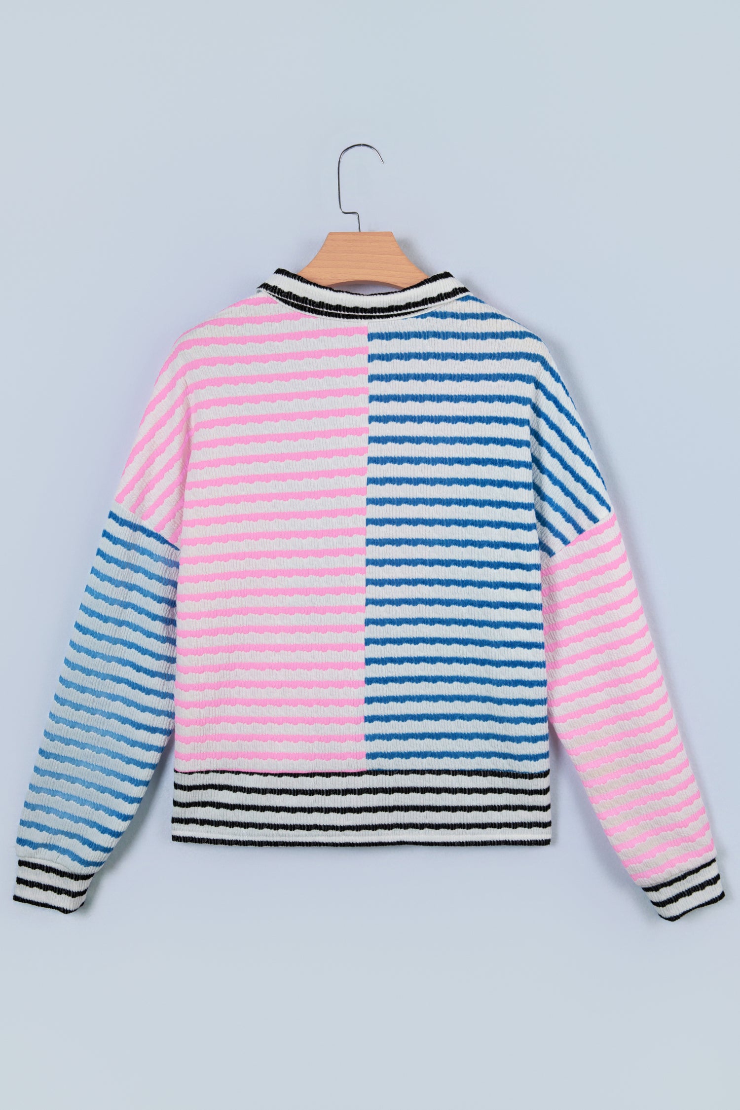 Multicolour Striped Color Block Patchwork Half Zip Drop Shoulder Long Sleeve Top-Tops/Long Sleeve Tops-[Adult]-[Female]-2022 Online Blue Zone Planet
