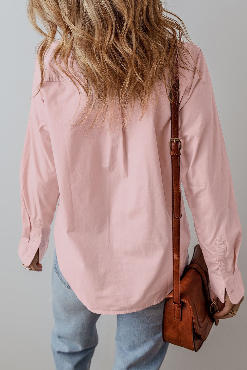 Light Pink Pleated Button-Up Loose Fit Casual Shirt-Tops/Blouses & Shirts-[Adult]-[Female]-2022 Online Blue Zone Planet