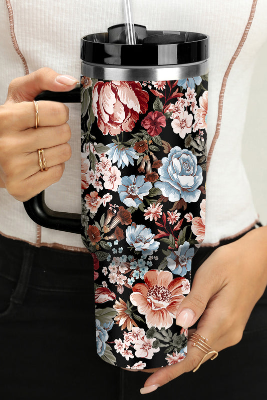 Black Floral Insulated Tumbler Cup-Cups-[Adult]-[Female]-Color black-ONE SIZE-2022 Online Blue Zone Planet