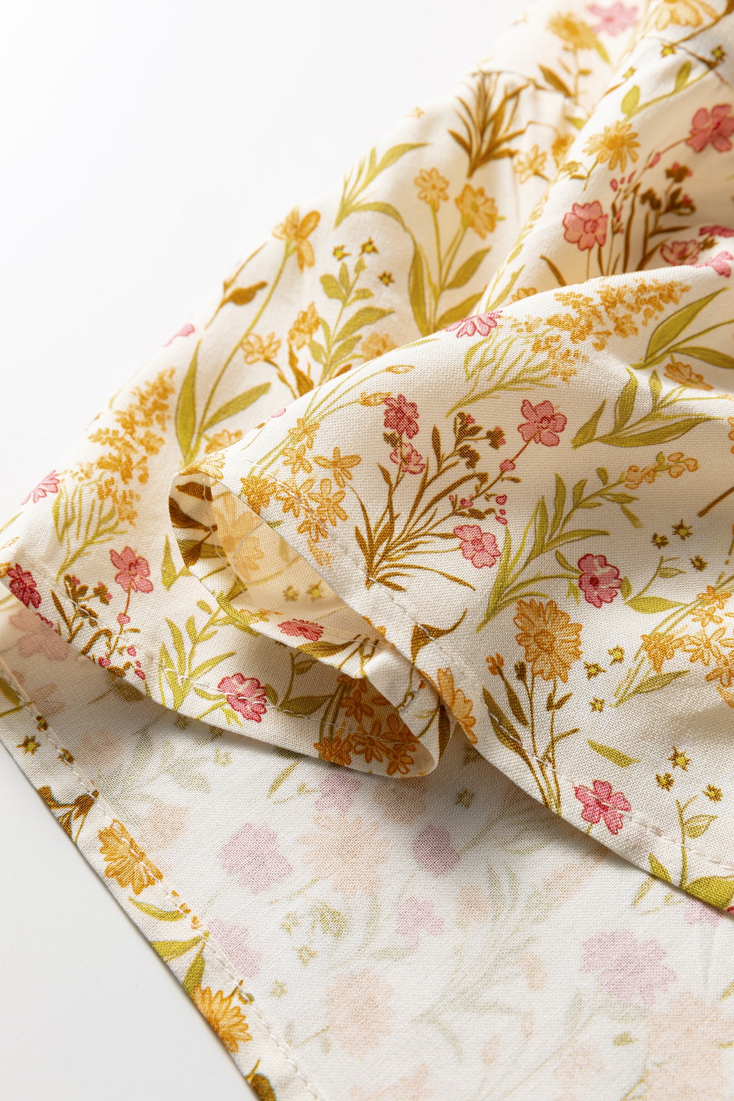 Yellow Floral Print Frilly Trim Smocked Cuff Long Sleeve Loose Shirt Dress-TOPS / DRESSES-[Adult]-[Female]-2022 Online Blue Zone Planet