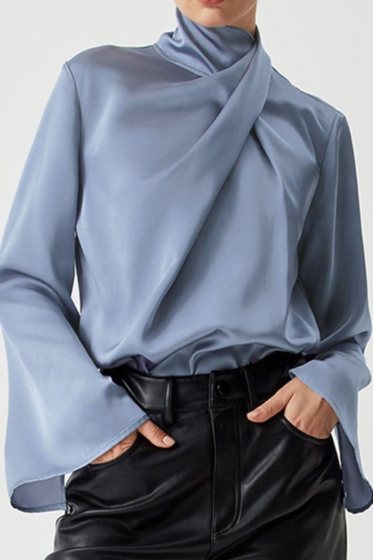 Cutout Turtleneck Long Sleeve Blouse-TOPS / DRESSES-[Adult]-[Female]-Dusty Blue-S-2022 Online Blue Zone Planet