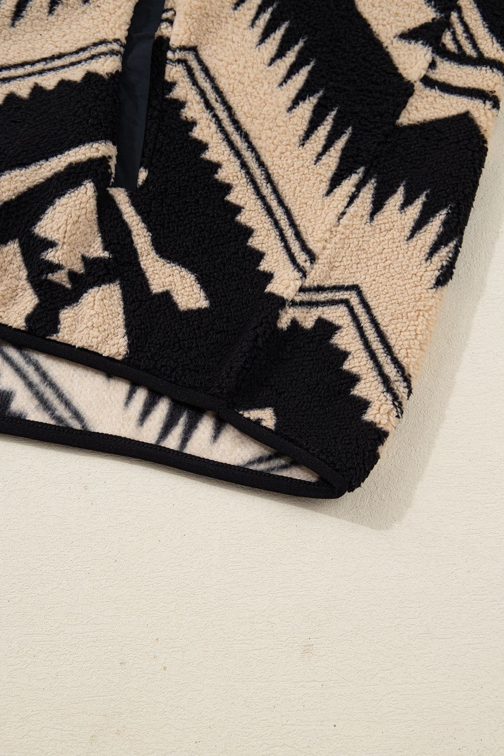 Black Plus Size Western Aztec Pattern Half Button Collared Plush Sweatshirt-Plus Size/Plus Size Sweatshirts & Hoodies-[Adult]-[Female]-2022 Online Blue Zone Planet