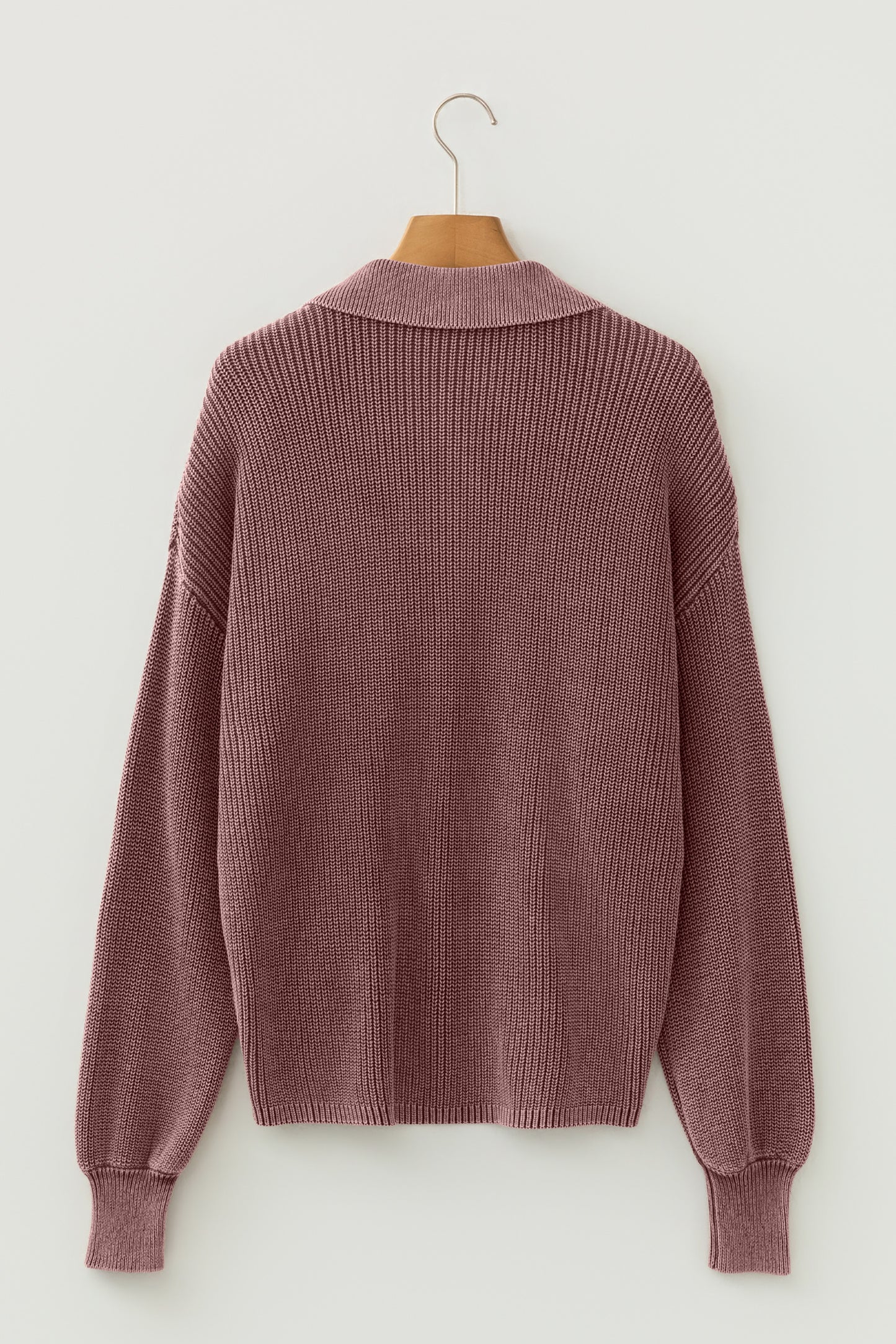 Dark Brown Mineral Washed Knit Button Polo Collar Loose Sweater-TOPS / DRESSES-[Adult]-[Female]-2022 Online Blue Zone Planet
