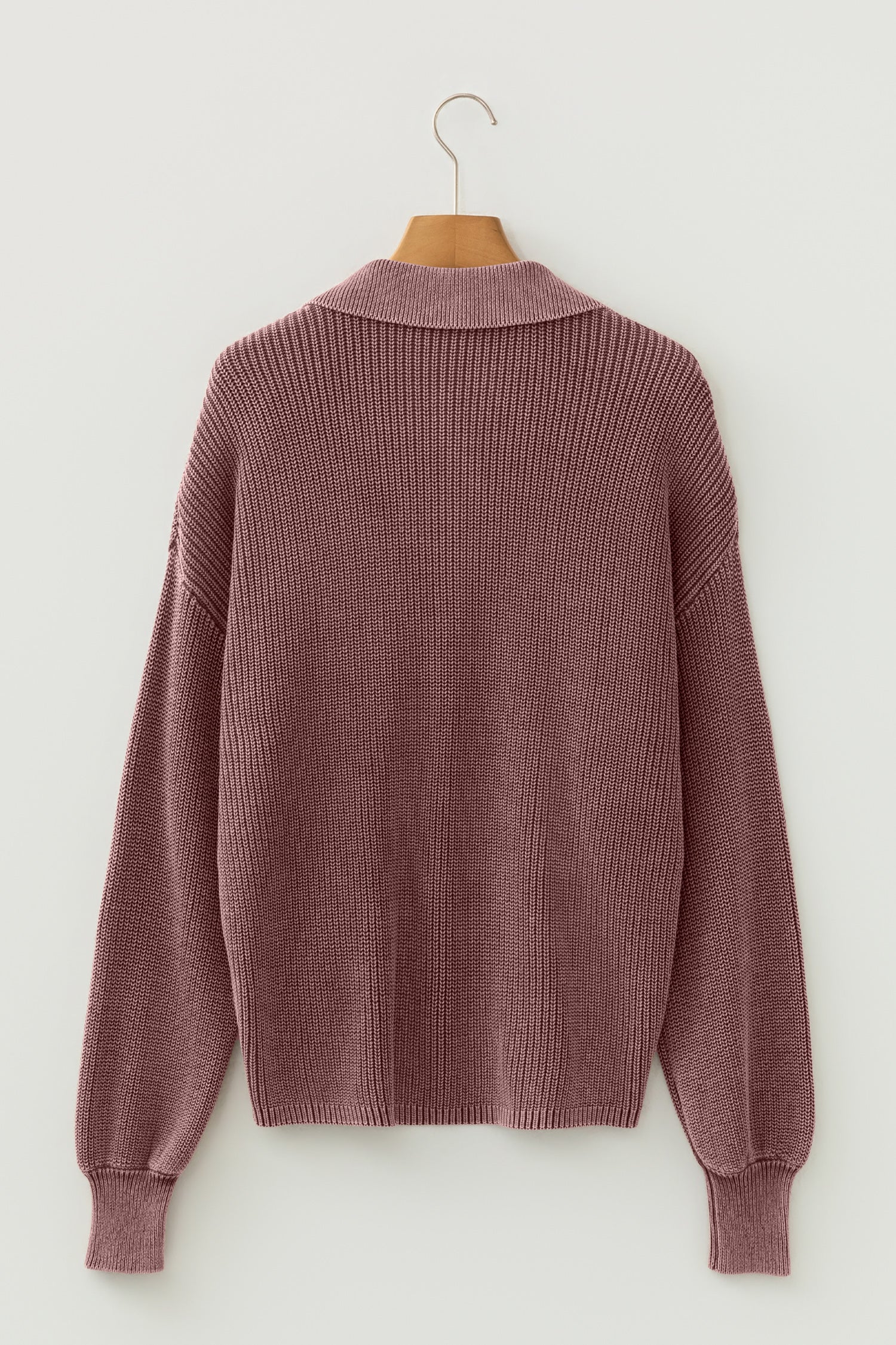 Dark Brown Mineral Washed Knit Button Polo Collar Loose Sweater-TOPS / DRESSES-[Adult]-[Female]-2022 Online Blue Zone Planet