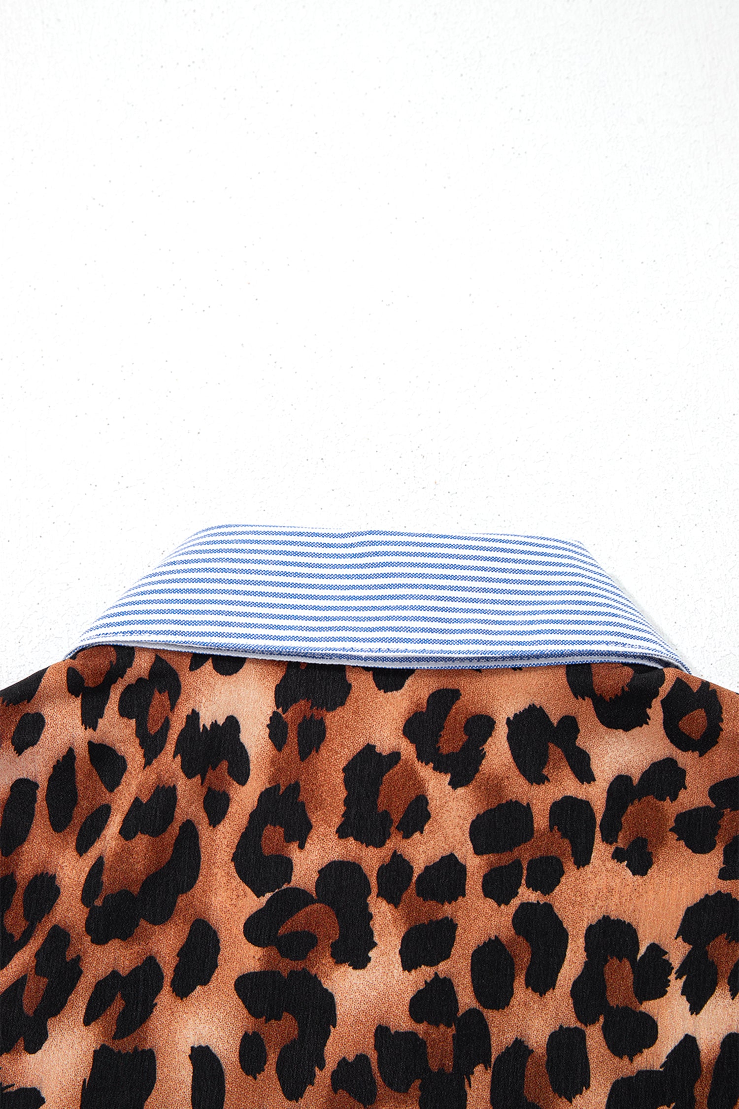 Sky Blue Stripe Contrasted Varsity Stripe Leopard Patchwork Button Down Shirt-Tops/Blouses & Shirts-[Adult]-[Female]-2022 Online Blue Zone Planet