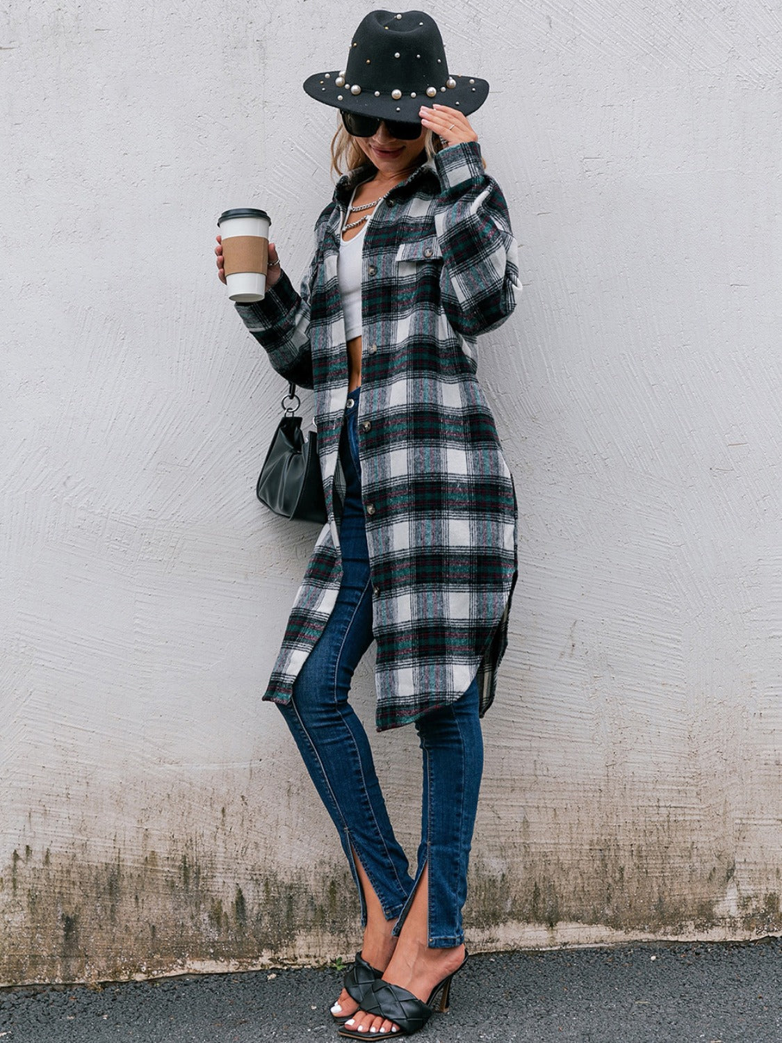 Blue Zone Planet | Plaid Button Up Long Sleeve Shacket-TOPS / DRESSES-[Adult]-[Female]-2022 Online Blue Zone Planet