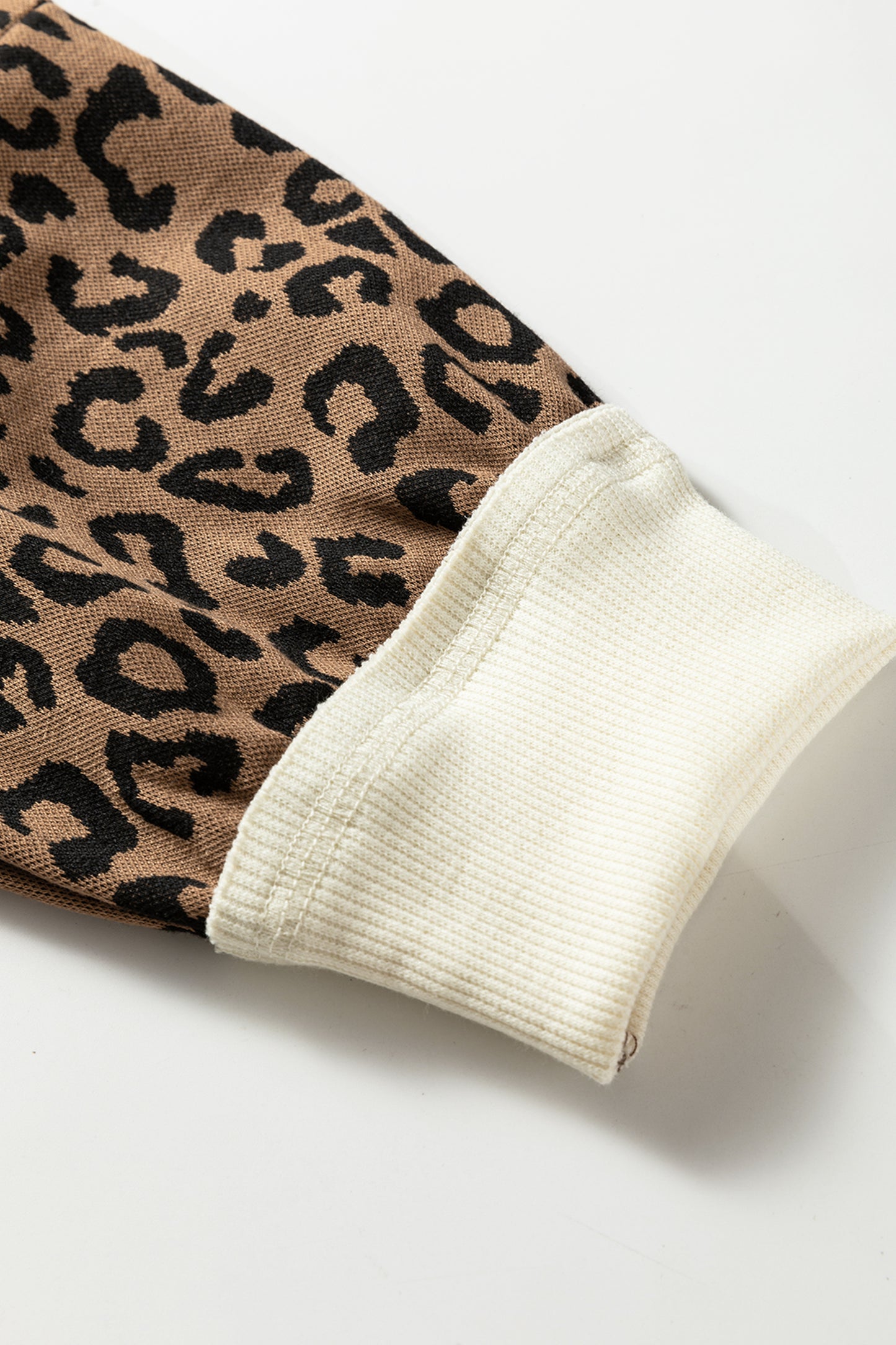 Beige Raw Seam Color Block Leopard Patchwork Baggy Long Sleeve Top-Tops/Long Sleeve Tops-[Adult]-[Female]-2022 Online Blue Zone Planet