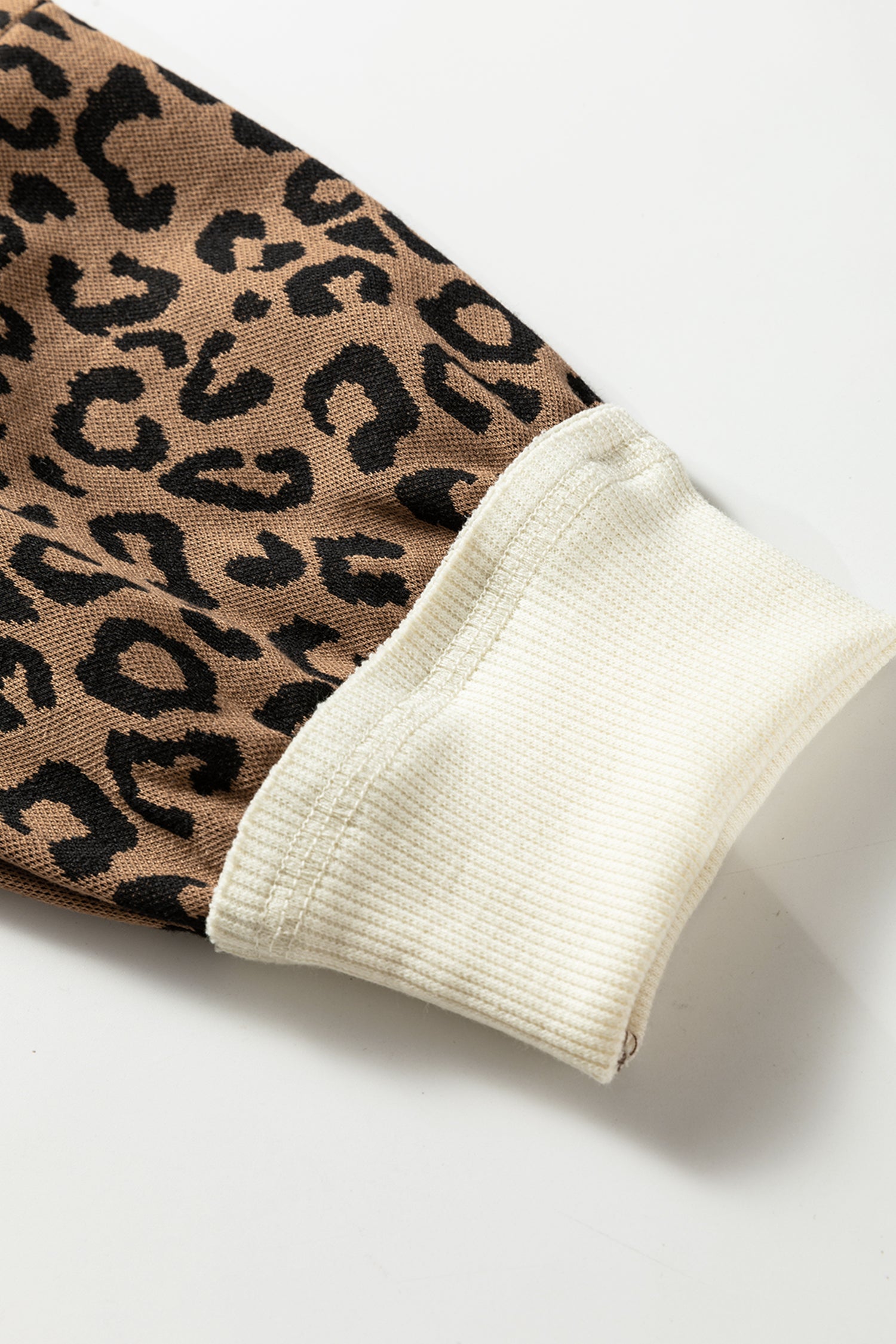 Beige Raw Seam Color Block Leopard Patchwork Baggy Long Sleeve Top-Tops/Long Sleeve Tops-[Adult]-[Female]-2022 Online Blue Zone Planet