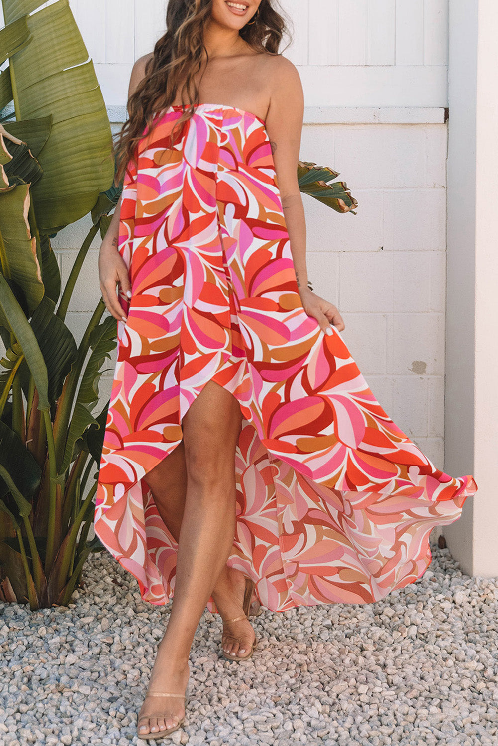 Blue Zone Planet | Rose Floral High Low Bandeau Vacay Dress-TOPS / DRESSES-[Adult]-[Female]-2022 Online Blue Zone Planet