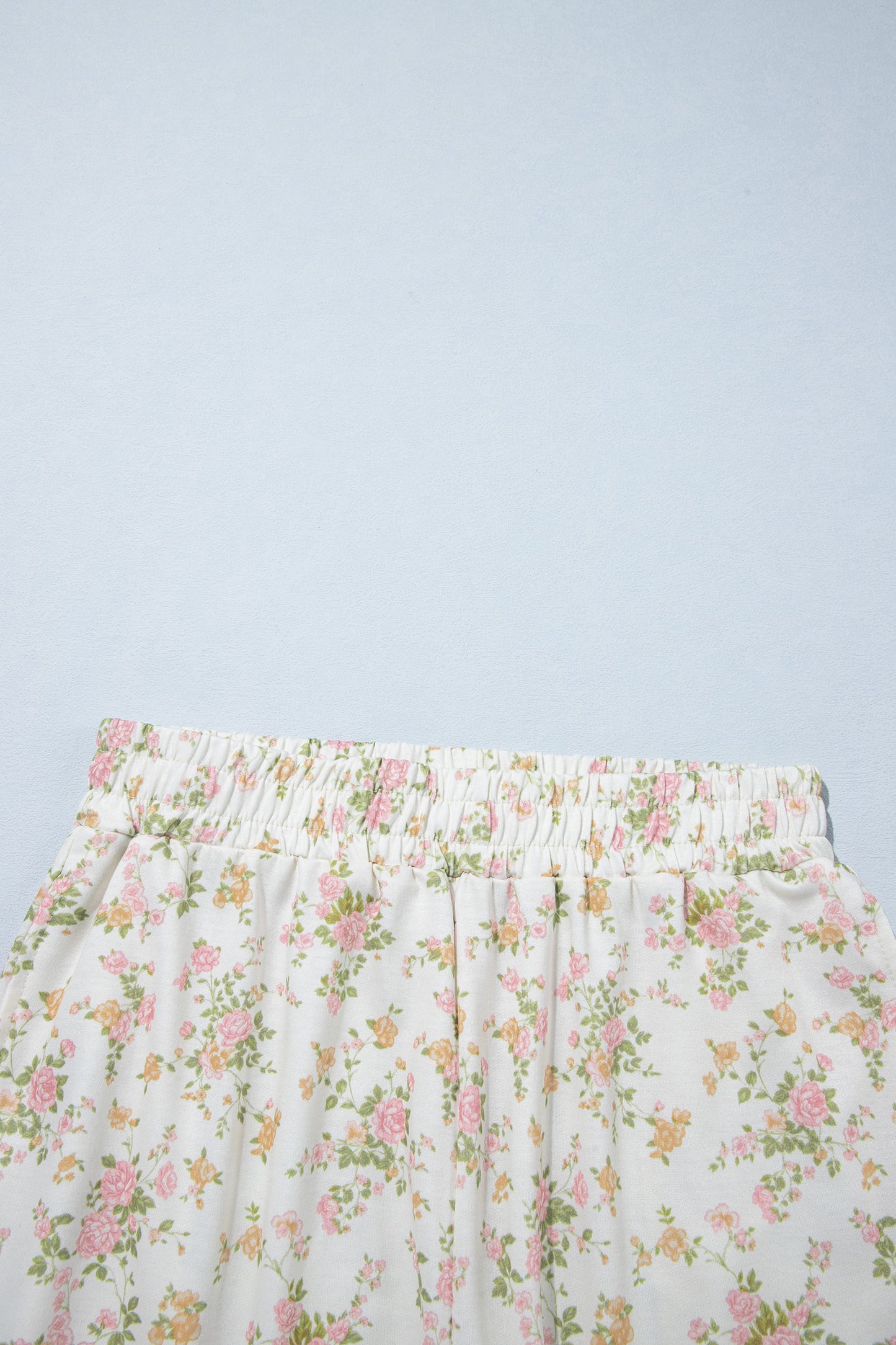 Beige Floral Print Long Sleeve Shift Top Pocketed Shorts 2pcs Set-Two Piece Sets/Short Sets-[Adult]-[Female]-2022 Online Blue Zone Planet