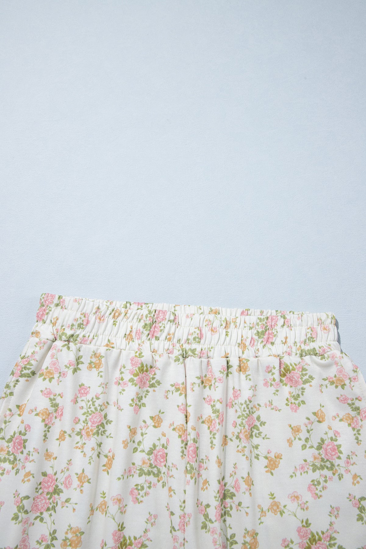 Beige Floral Print Long Sleeve Shift Top Pocketed Shorts 2pcs Set-Two Piece Sets/Short Sets-[Adult]-[Female]-2022 Online Blue Zone Planet