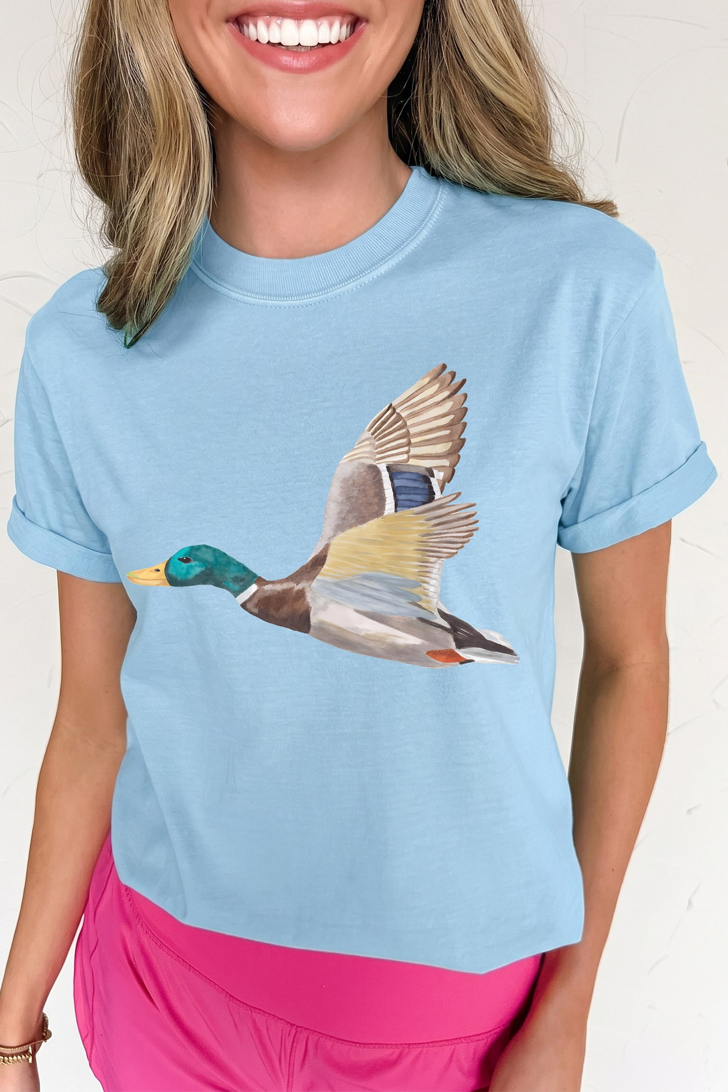 Light Blue Flying Mallard Print Western Graphic Tee-Graphic/Graphic Tees-[Adult]-[Female]-2022 Online Blue Zone Planet
