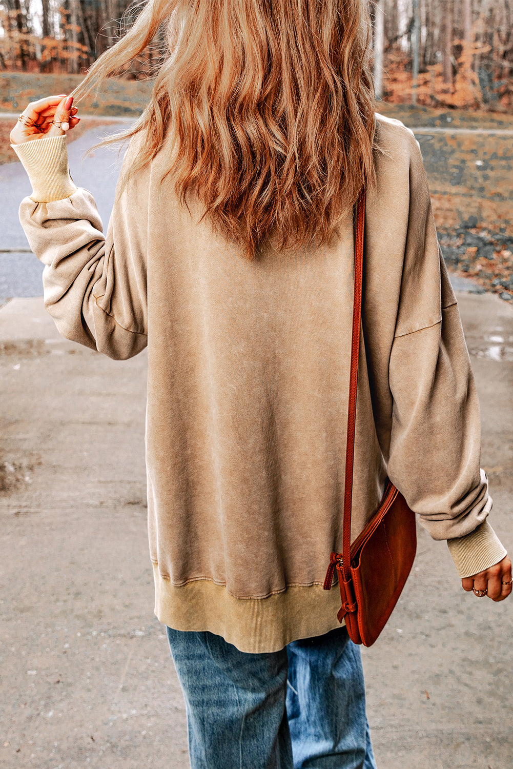 Khaki Drop Shoulder Ribbed Trim Oversized Sweatshirt-Tops/Sweatshirts & Hoodies-[Adult]-[Female]-2022 Online Blue Zone Planet