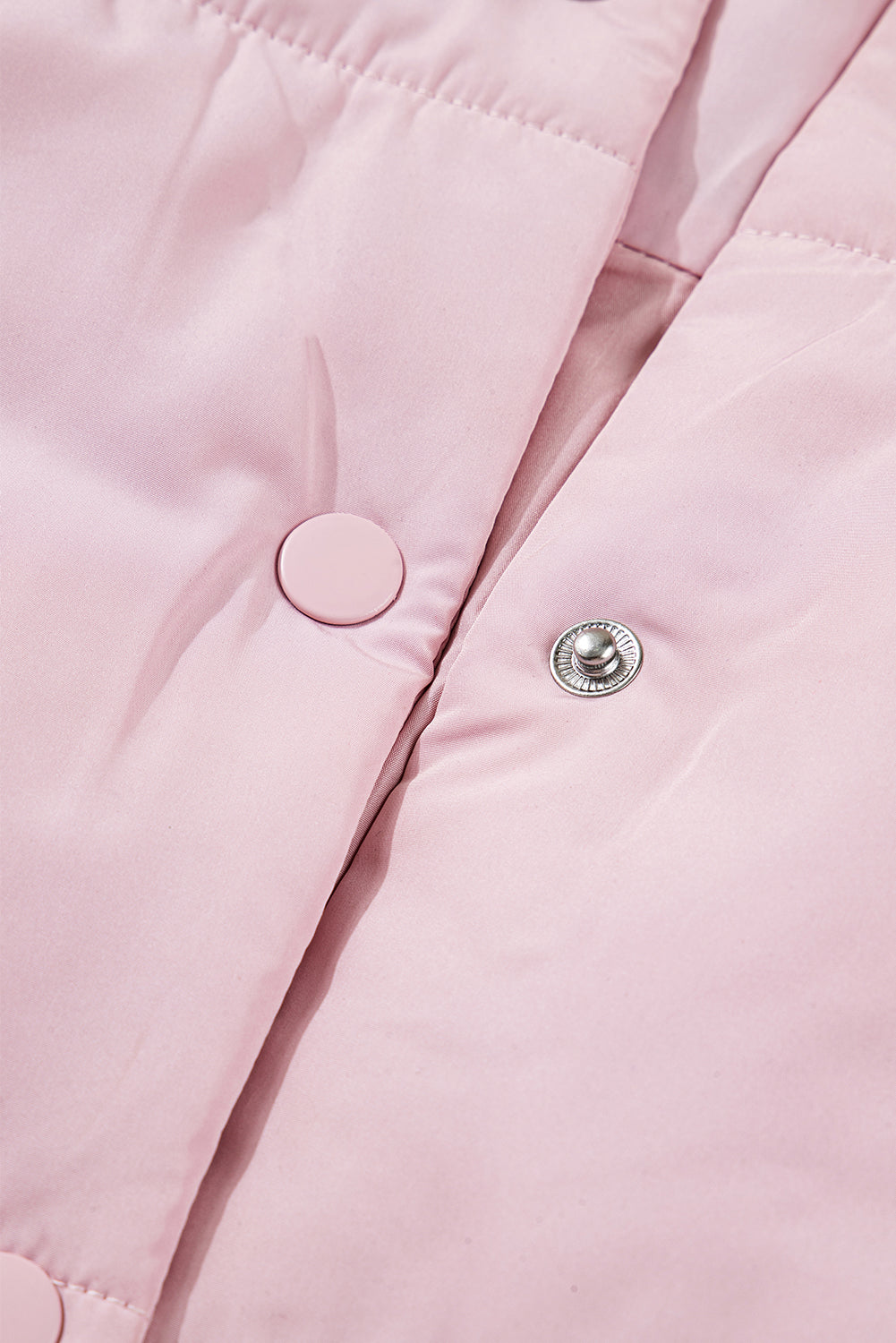 Pink Stand Neck Flutter Sleeve Snap Button Puffer Vest-Outerwear/Vests-[Adult]-[Female]-2022 Online Blue Zone Planet