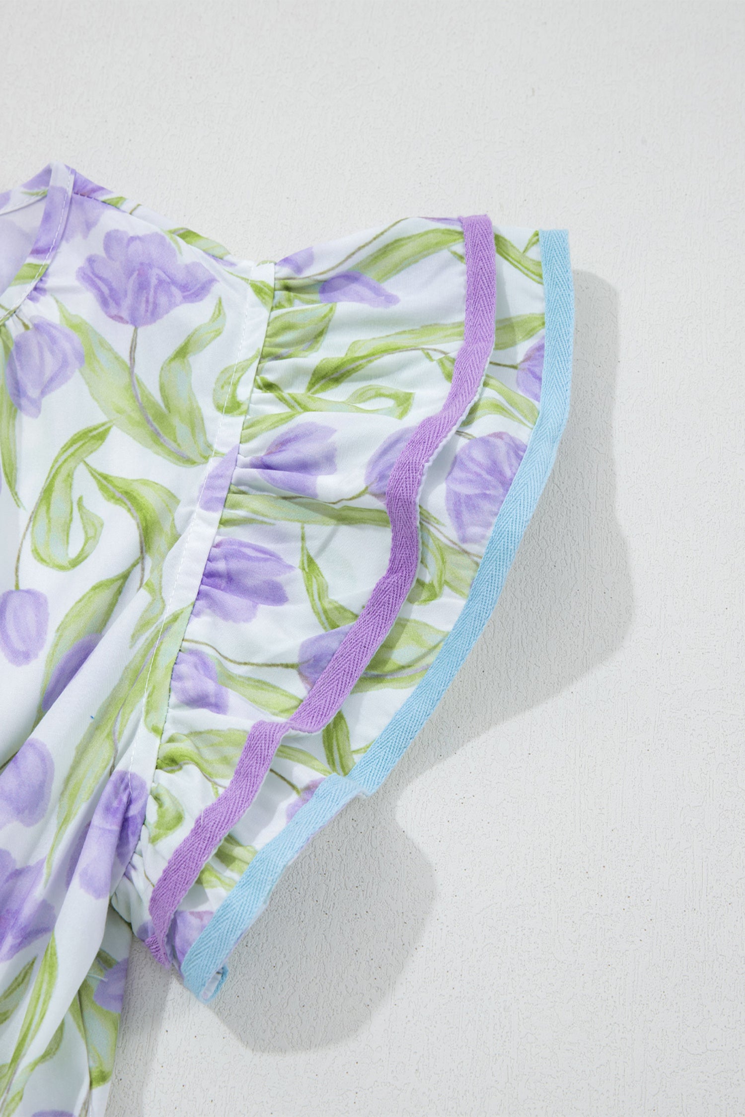 Purple Tulip Floral Print Contrast Trim Midi Dress-TOPS / DRESSES-[Adult]-[Female]-2022 Online Blue Zone Planet
