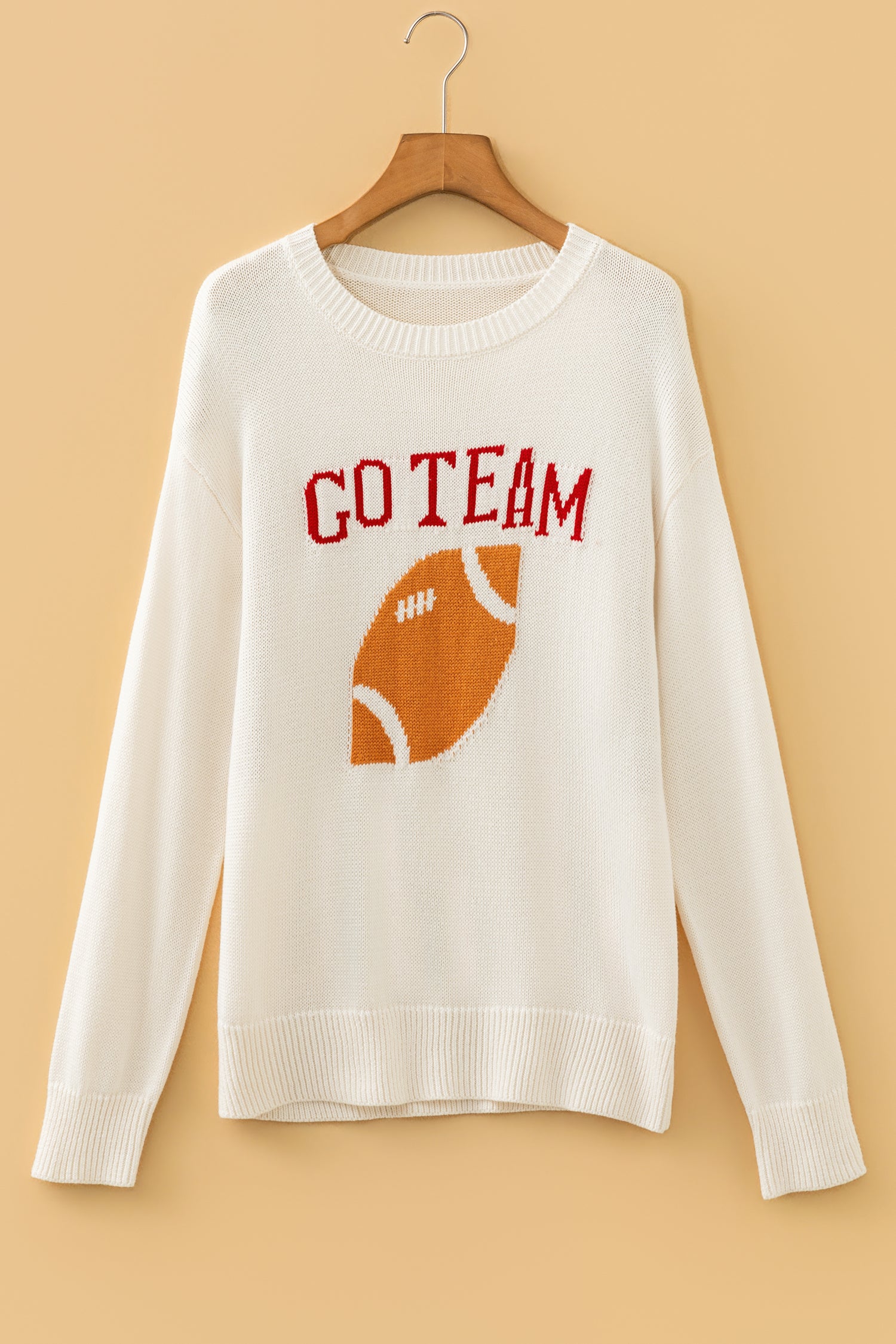 Beige Go Team Football Drop Shoulder Knit Top Sweater-TOPS / DRESSES-[Adult]-[Female]-2022 Online Blue Zone Planet