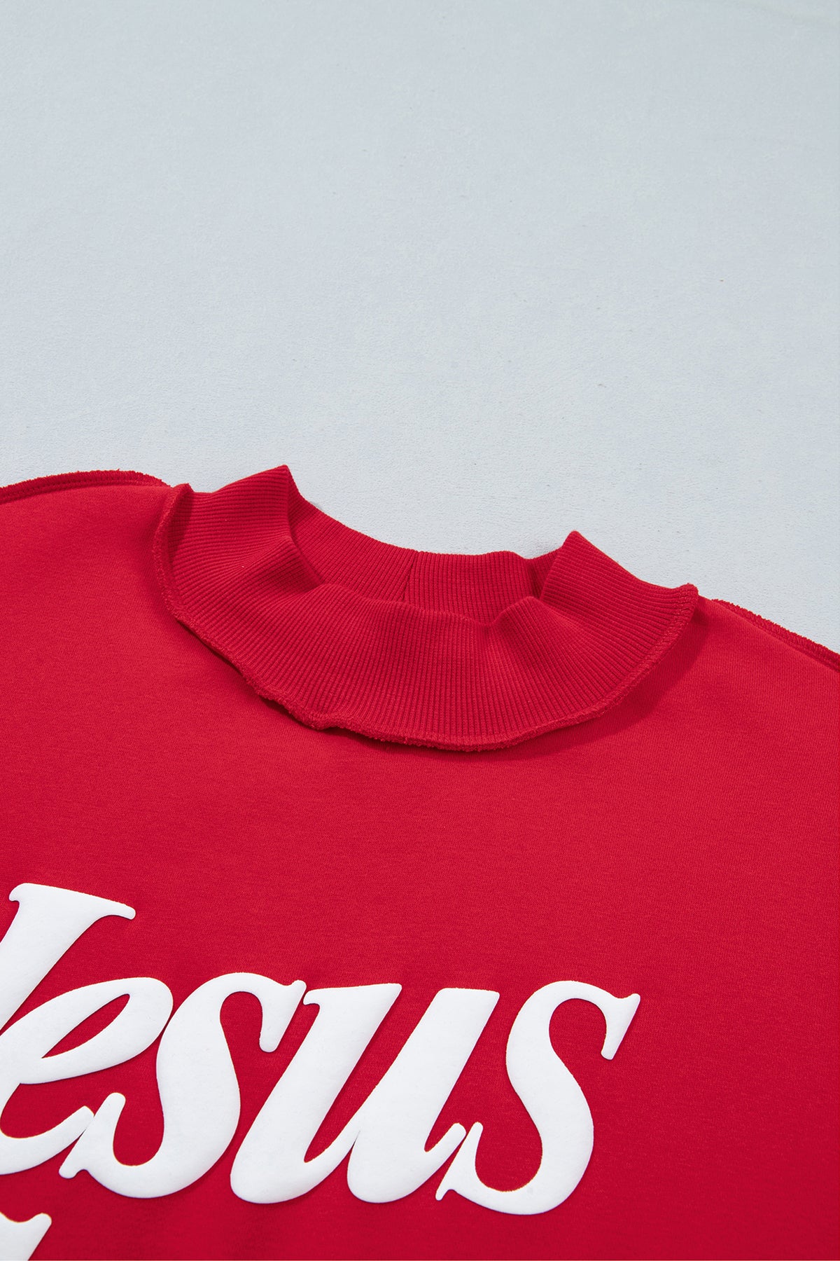 Fiery Red Jesus Saves Slogan Print Stand Neck Baggy Sweatshirt-Tops/Sweatshirts & Hoodies-[Adult]-[Female]-2022 Online Blue Zone Planet