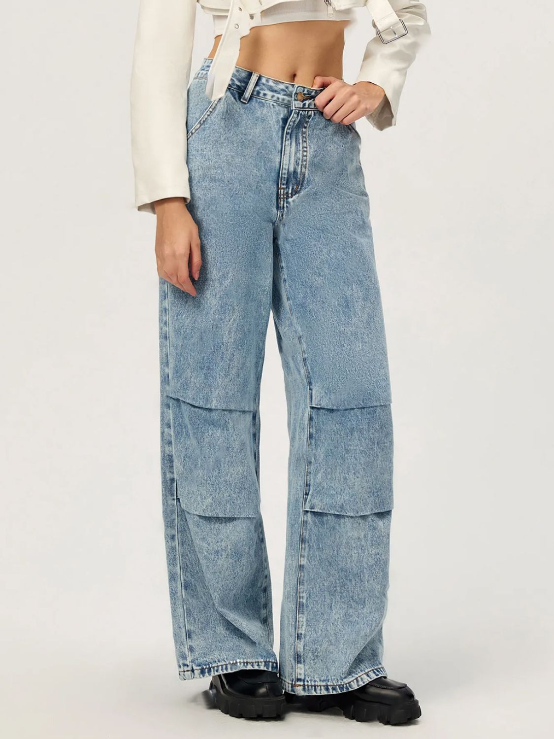 Blue Zone Planet | Wide Leg Jeans with Pockets-BOTTOMS SIZES SMALL MEDIUM LARGE-[Adult]-[Female]-Light-XS-2022 Online Blue Zone Planet