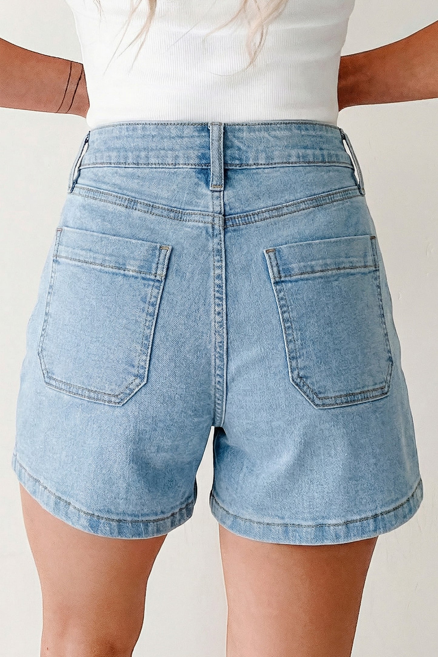 Myosotis High Rise Patch Pocket Denim Shorts-Bottoms/Denim Shorts-[Adult]-[Female]-2022 Online Blue Zone Planet