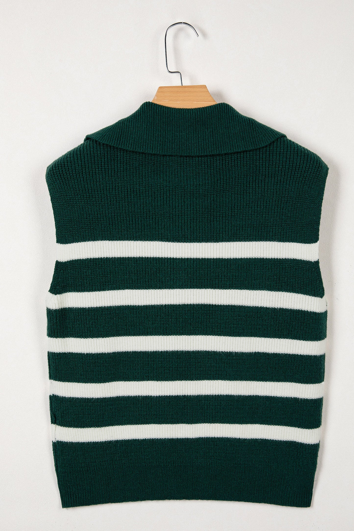 Blackish Green Ribbed Half Zip Collared Sweater Vest-Sweaters & Cardigans/Sweater Vests-[Adult]-[Female]-2022 Online Blue Zone Planet