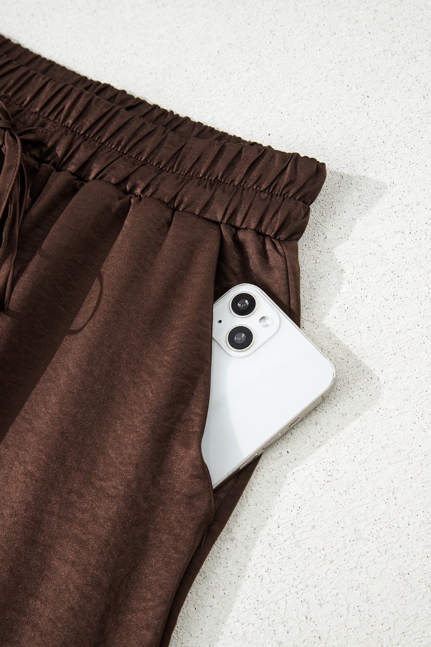 Dark Brown Braided V Neck Long Sleeve Loose Top and Drawstring High Waist Pants 2pcs Outfit-Two Piece Sets/Pant Sets-[Adult]-[Female]-2022 Online Blue Zone Planet