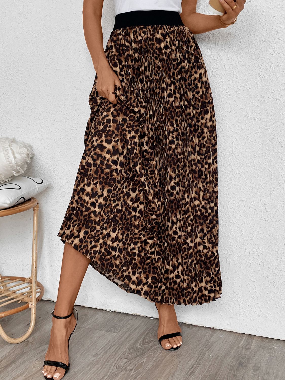 Perfee Pleated Leopard Maxi Skirt-TOPS / DRESSES-[Adult]-[Female]-2022 Online Blue Zone Planet