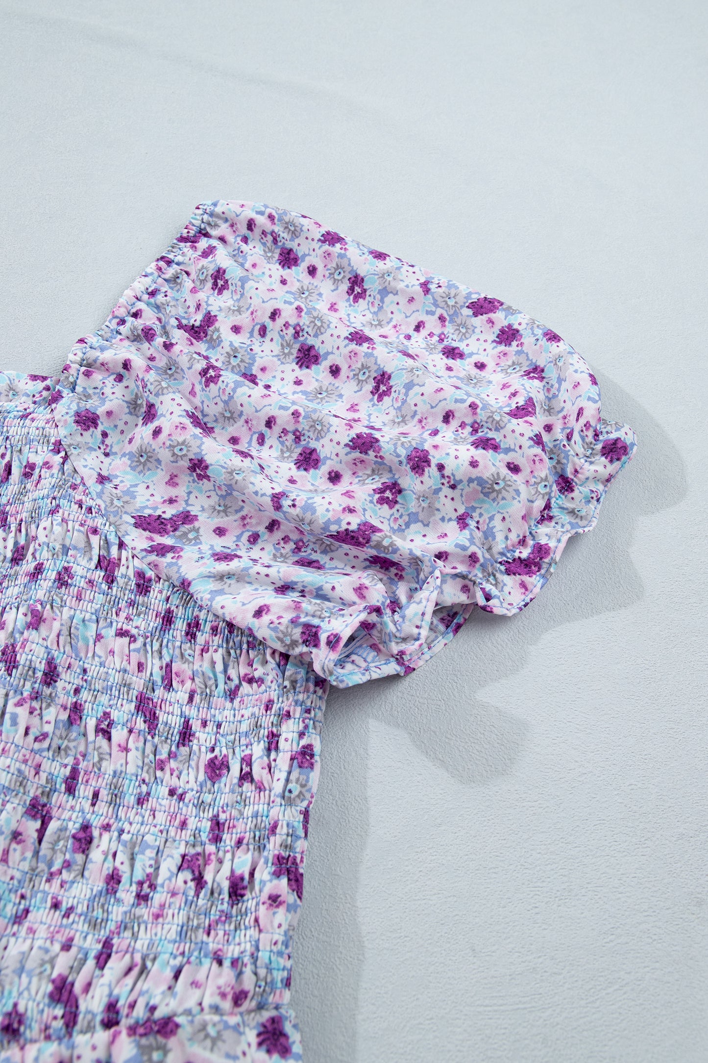 Purple Plus Size Floral Print Square Neck Smocked Maxi Dress-Plus Size/Plus Size Dresses/Plus Size Maxi Dresses-[Adult]-[Female]-2022 Online Blue Zone Planet