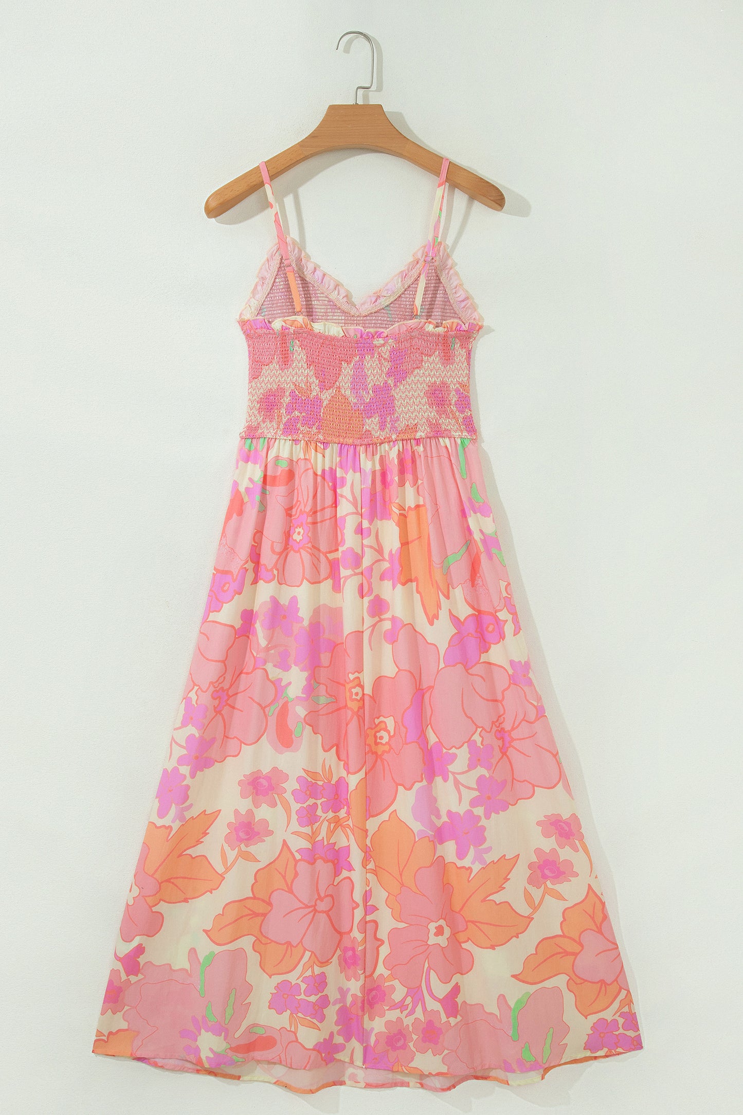 Tina's Pink Spaghetti Straps Floral Shirred High Waist Dress-TOPS / DRESSES-[Adult]-[Female]-2022 Online Blue Zone Planet