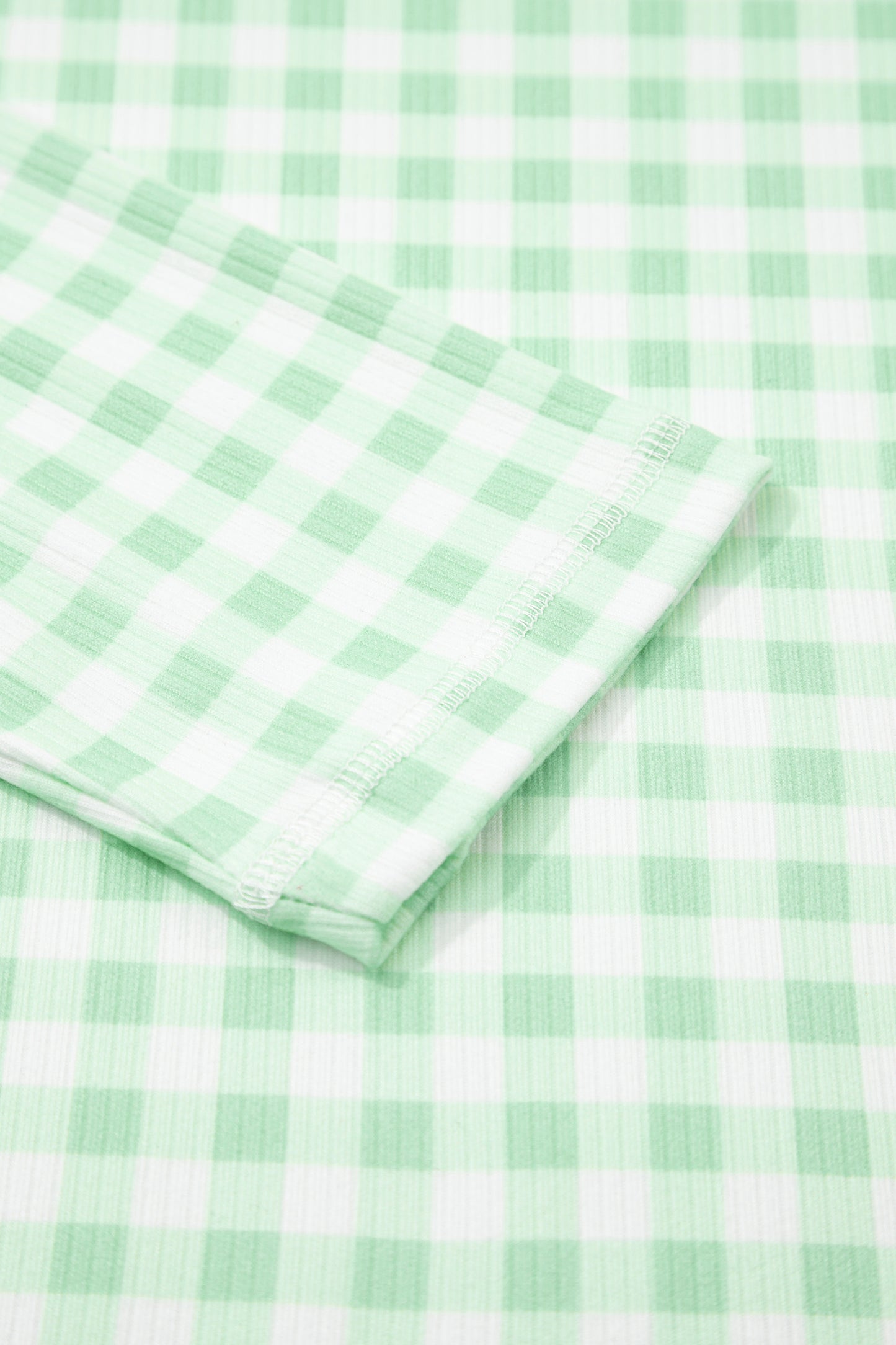 Green Gingham Long Sleeve Loose Top Drawstring Shorts 2pcs Lounge Set-Loungewear & Sleepwear/Loungewear-[Adult]-[Female]-2022 Online Blue Zone Planet