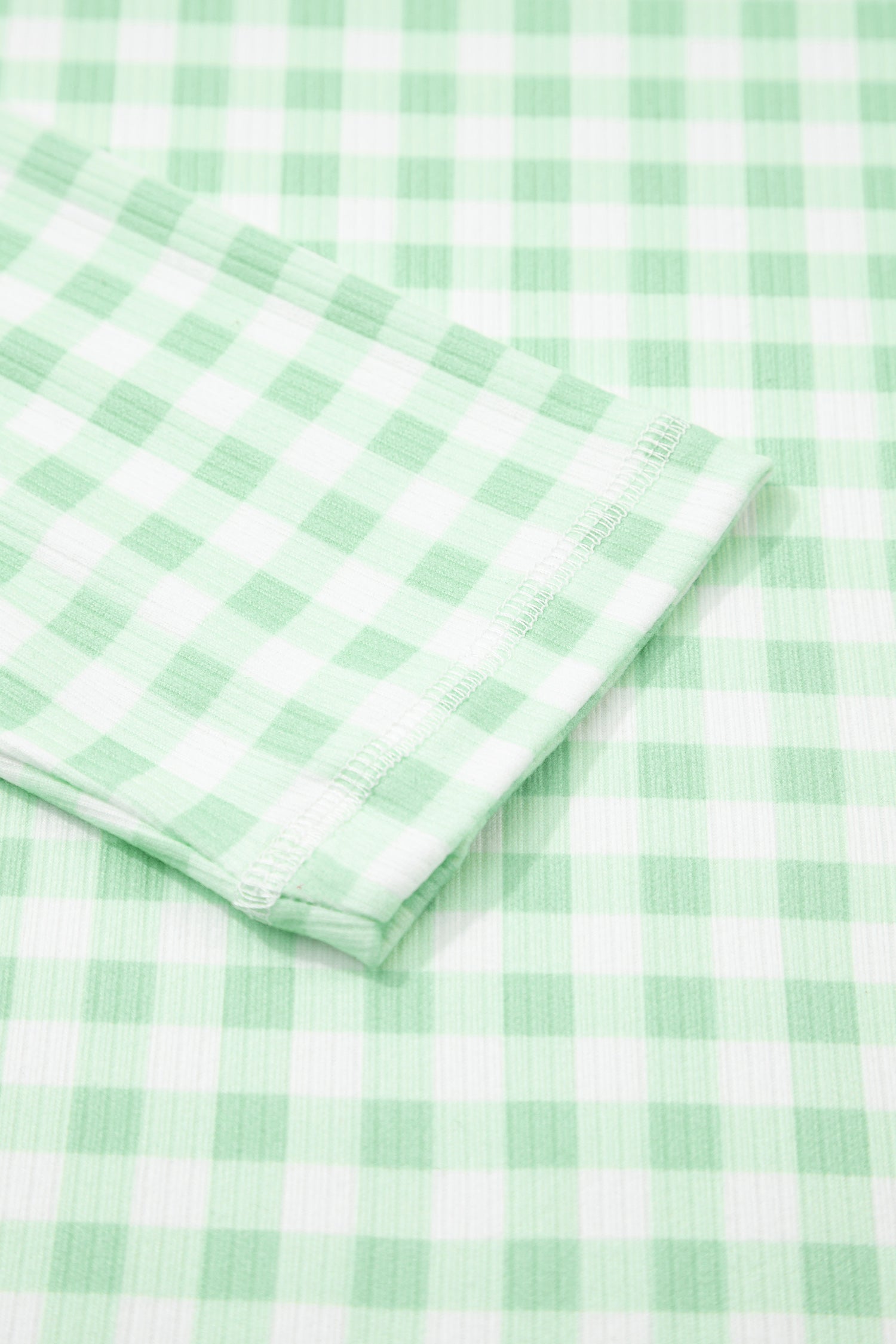 Green Gingham Long Sleeve Loose Top Drawstring Shorts 2pcs Lounge Set-Loungewear & Sleepwear/Loungewear-[Adult]-[Female]-2022 Online Blue Zone Planet