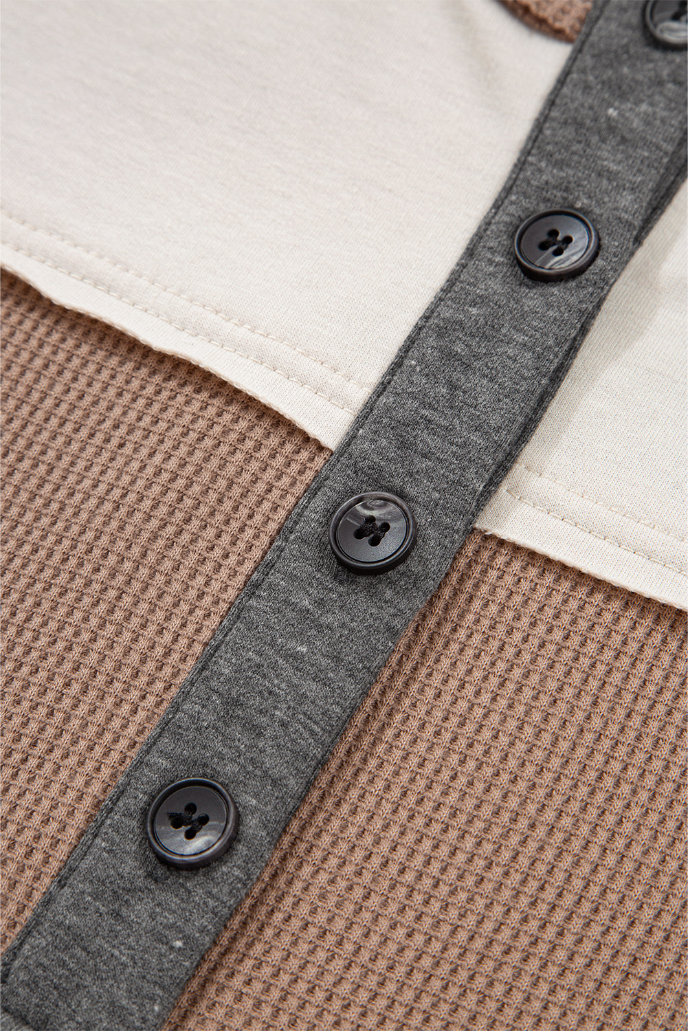 Jet Stream Color Block Waffled Patchwork Loose Henley Top-Tops/Long Sleeve Tops-[Adult]-[Female]-2022 Online Blue Zone Planet