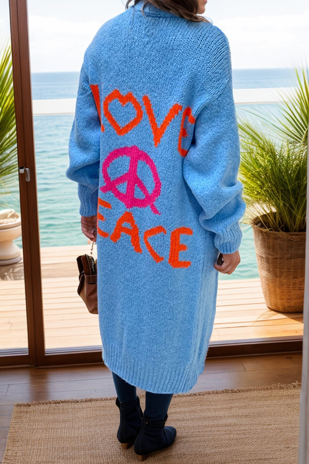 Peace Sign Long Sleeve Cardigan-TOPS / DRESSES-[Adult]-[Female]-Cerulean-S-2022 Online Blue Zone Planet