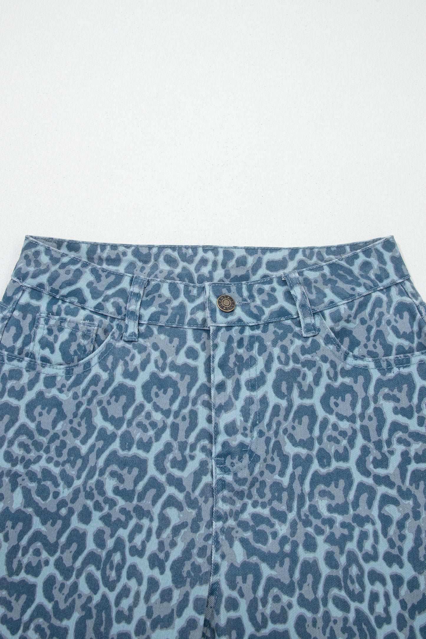 Gray Leopard Frayed Edge Wide Leg High Waist Jeans-Bottoms/Jeans-[Adult]-[Female]-2022 Online Blue Zone Planet
