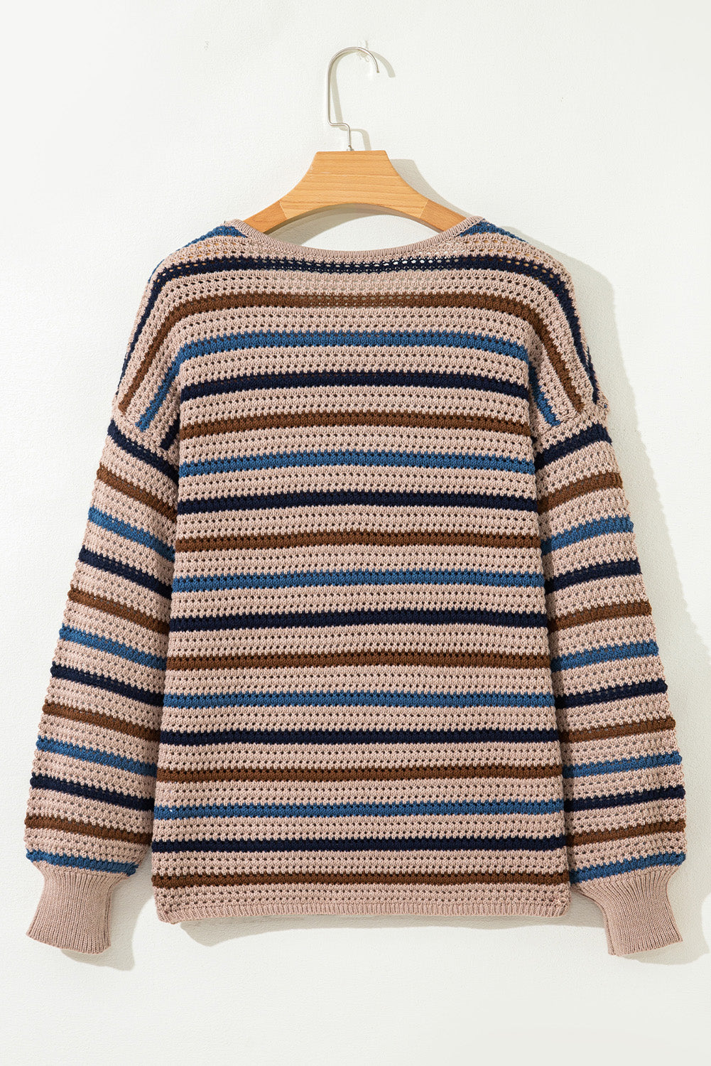 Multicolour Striped Knitted Drop Shoulder Round Neck Sweater-TOPS / DRESSES-[Adult]-[Female]-2022 Online Blue Zone Planet