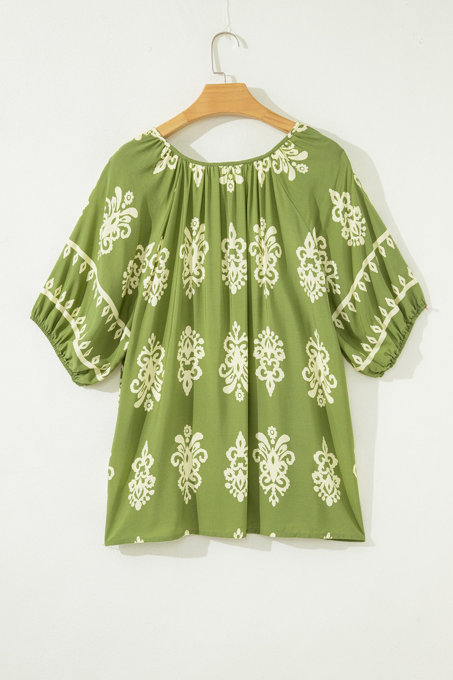 Green Boho Chic Notched V Neck Plus Floral Short Sleeve Top-Plus Size/Plus Size Tops/Plus Size Blouses & Shirts-[Adult]-[Female]-2022 Online Blue Zone Planet