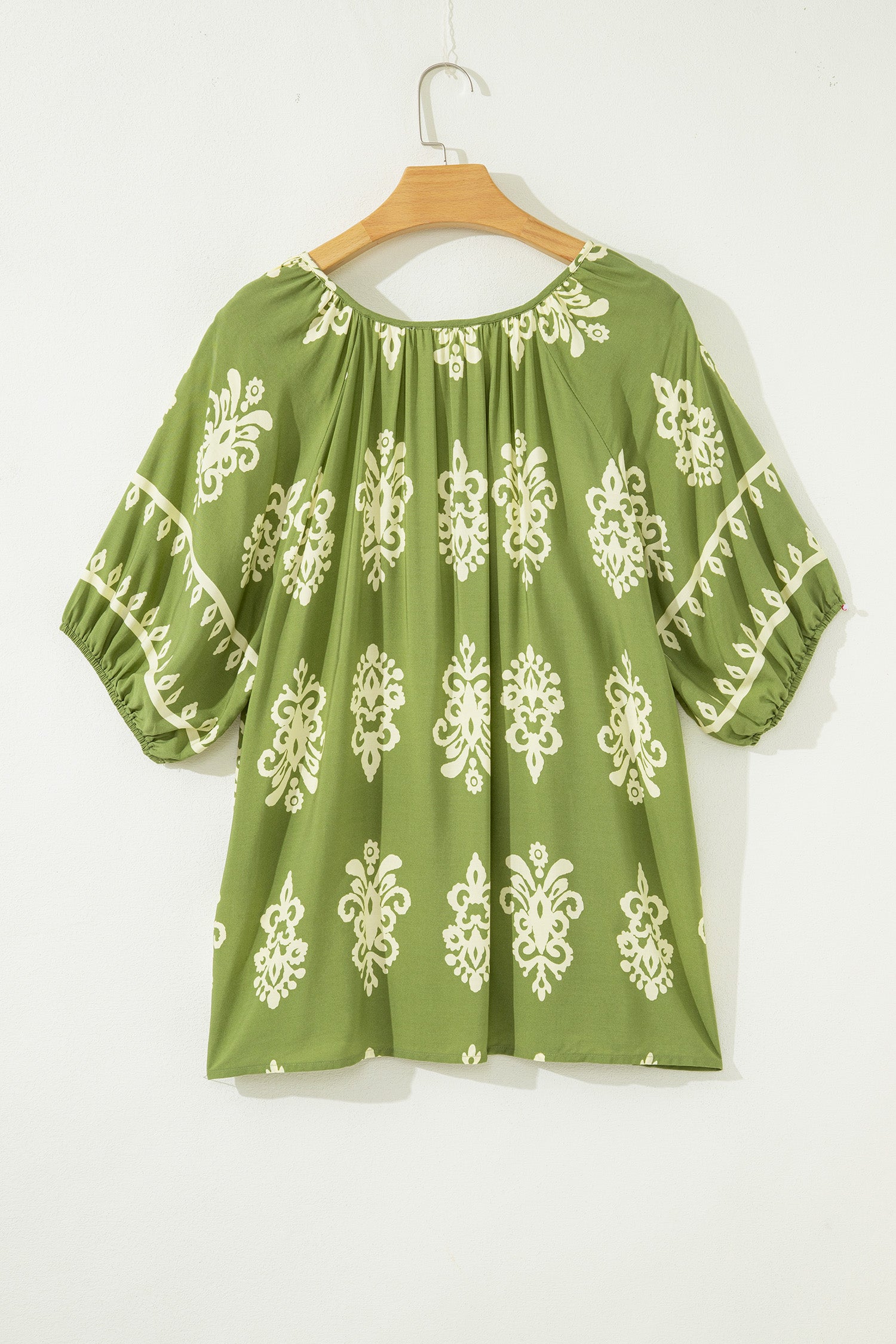 Green Boho Chic Notched V Neck Plus Floral Short Sleeve Top-Plus Size/Plus Size Tops/Plus Size Blouses & Shirts-[Adult]-[Female]-2022 Online Blue Zone Planet