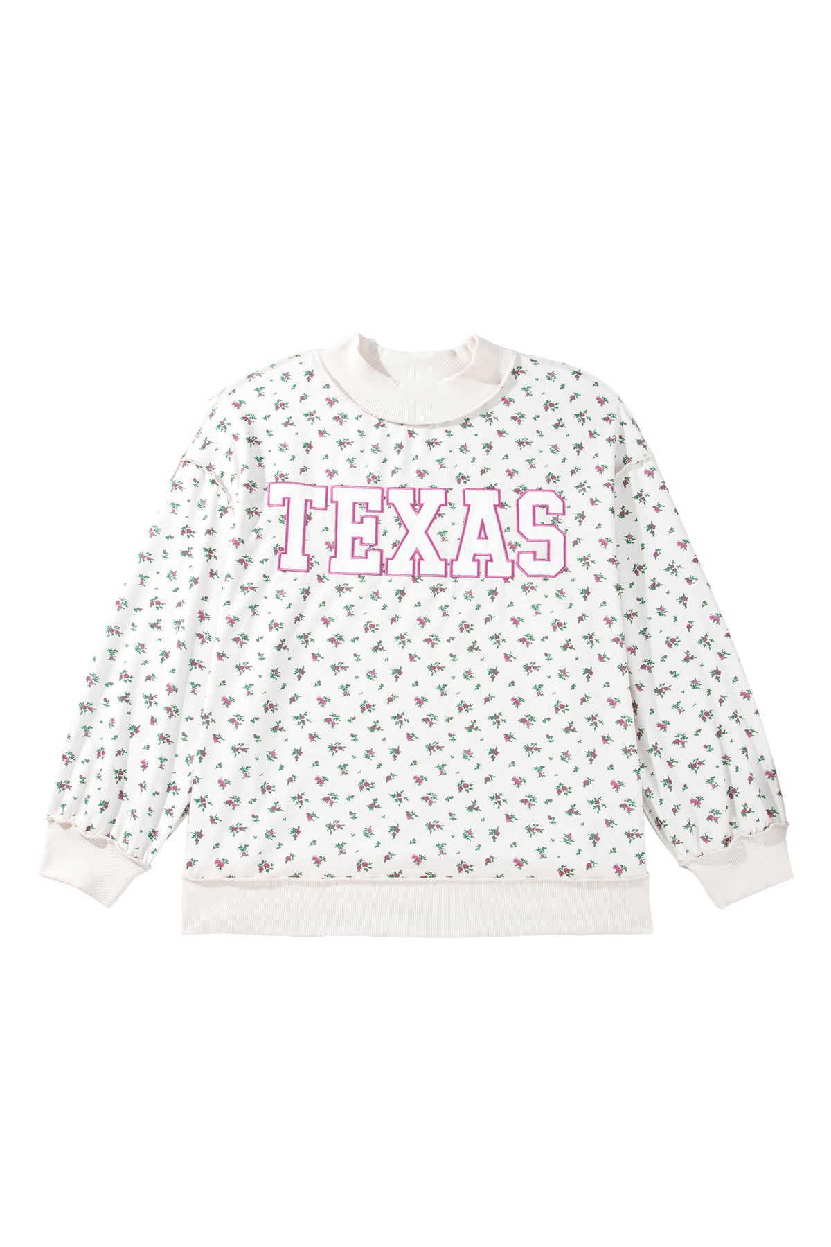 Apricot Floral Print Texas Long Sleeve Ribbed Neck Tunic Plus Size Sweatshirt-Plus Size/Plus Size Sweatshirts & Hoodies-[Adult]-[Female]-2022 Online Blue Zone Planet