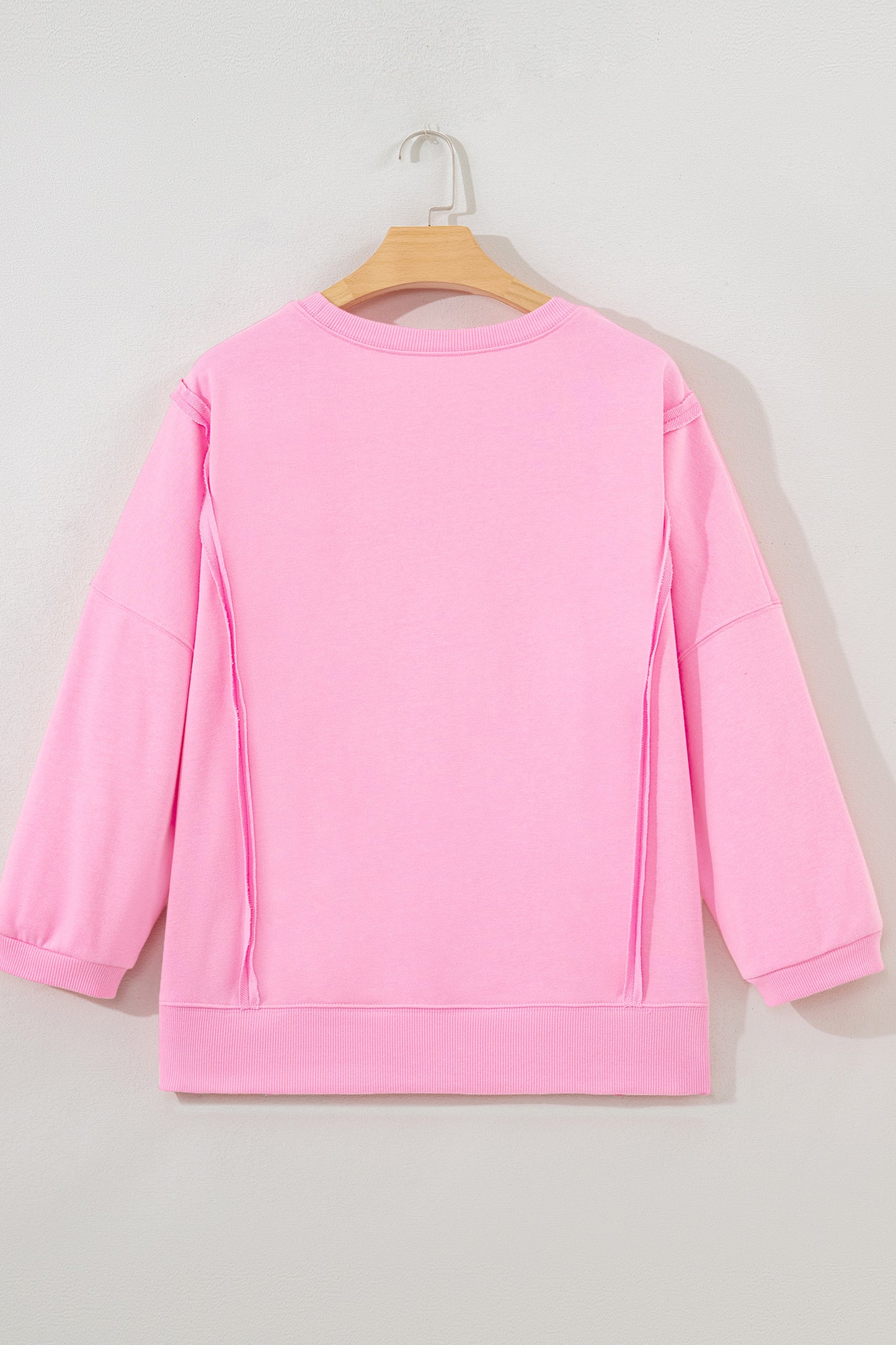 Pink Floral Bow Patched Exposed Seam Patchwork Slit Baggy Sweatshirt-Tops/Sweatshirts & Hoodies-[Adult]-[Female]-2022 Online Blue Zone Planet